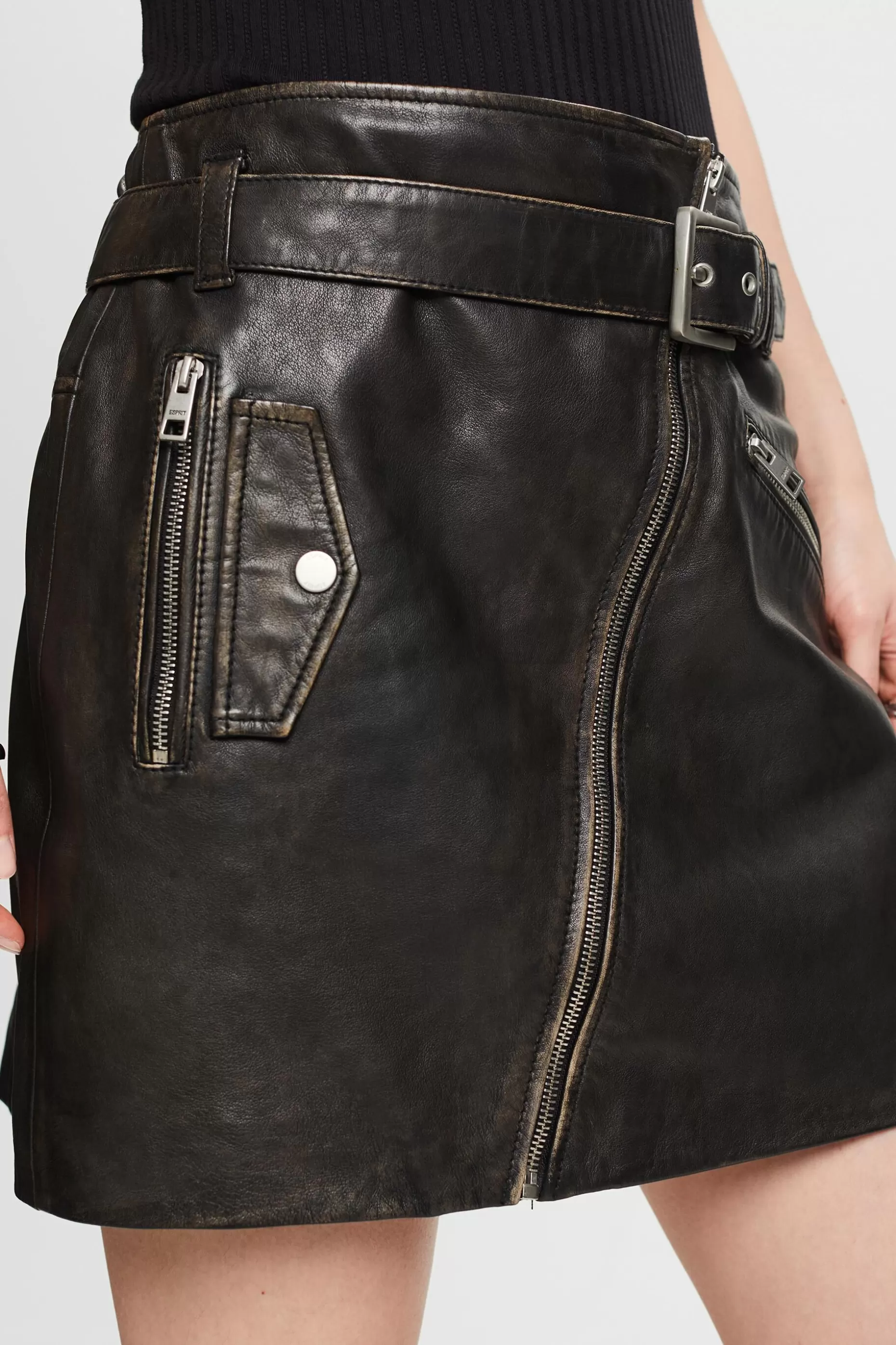 ESPRIT Asymmetric Zip Leather Mini Skirt at our Online Shop *Women Premium Picks