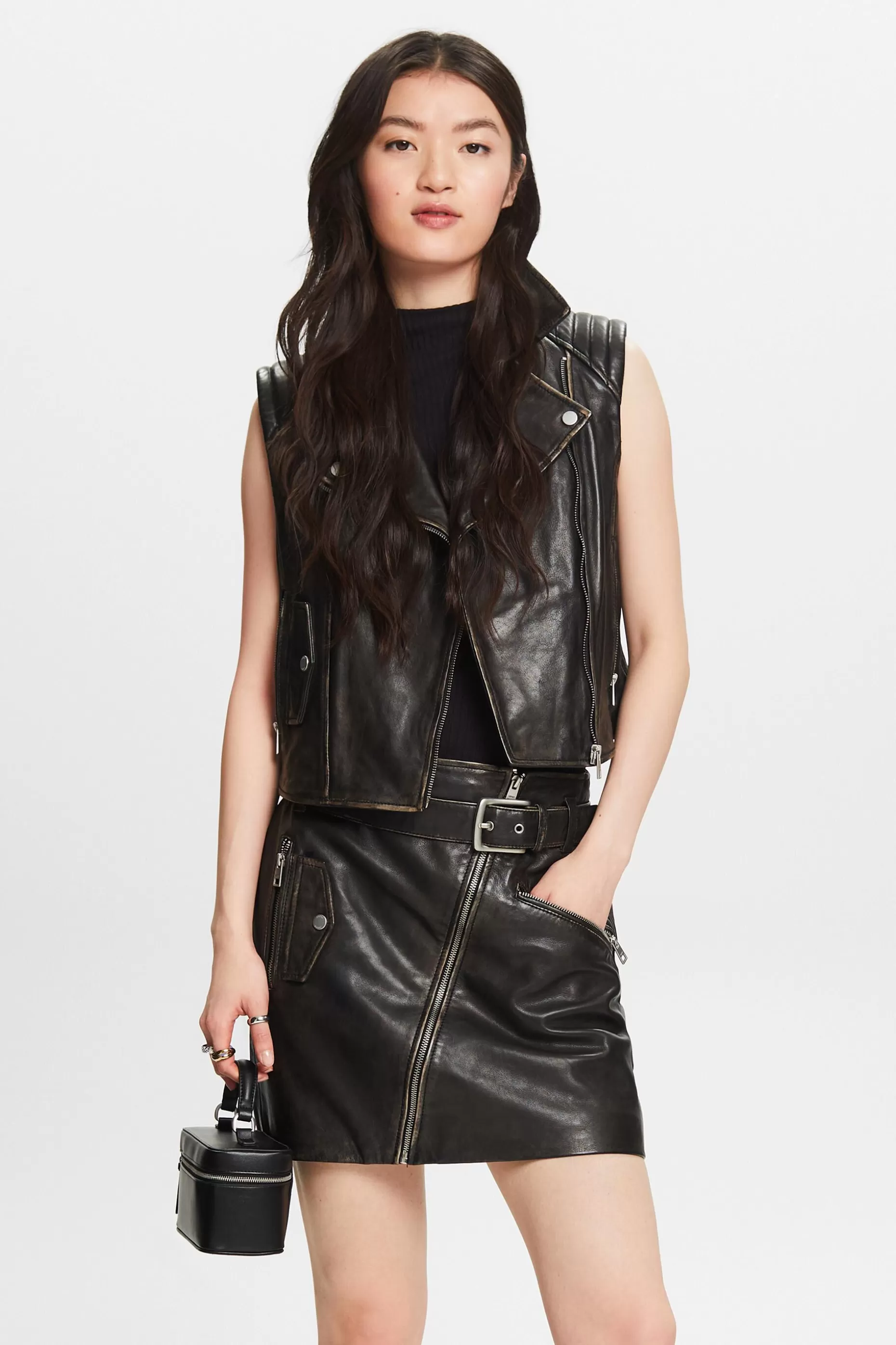 ESPRIT Asymmetric Zip Leather Mini Skirt at our Online Shop *Women Premium Picks