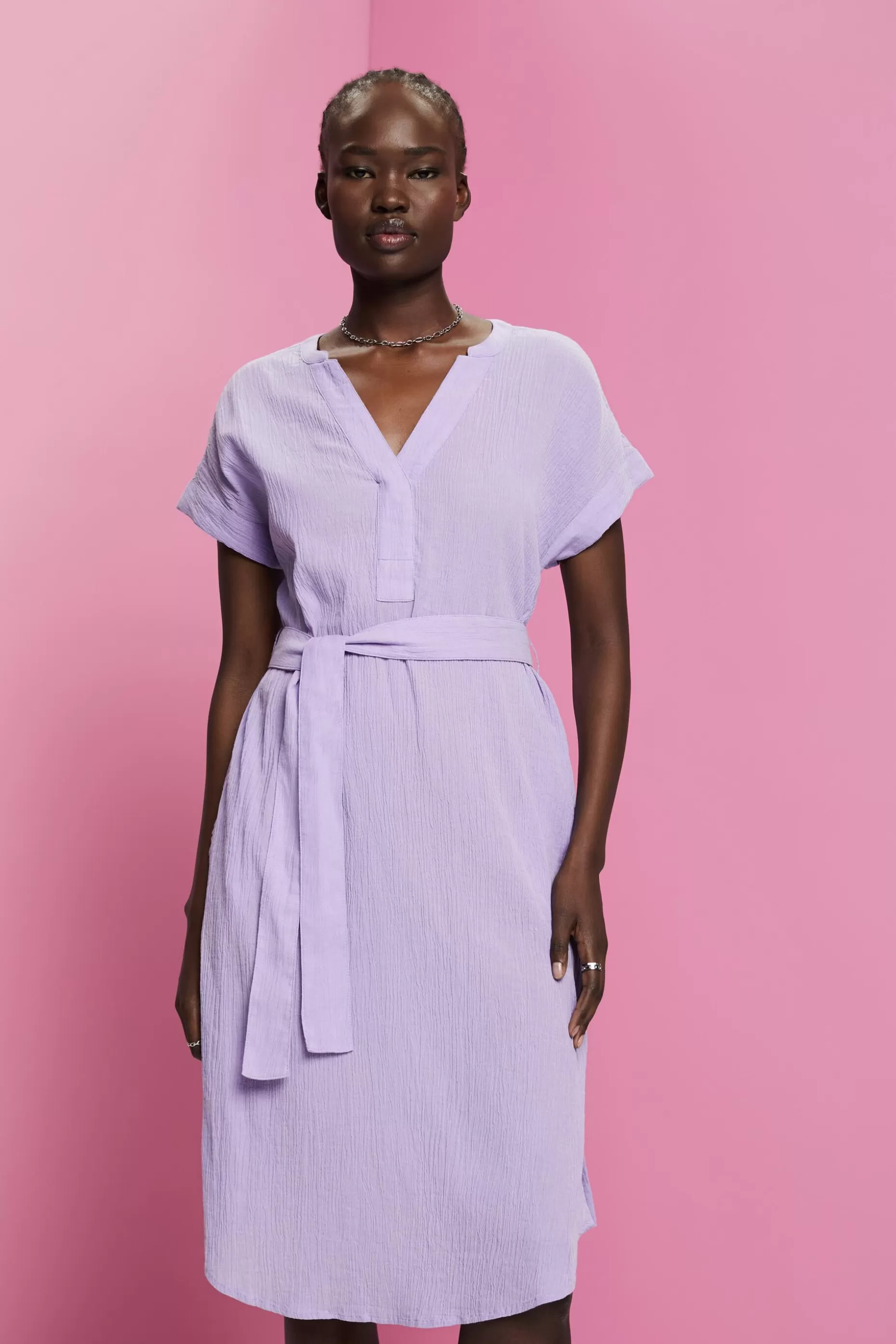 ESPRIT Belted Crinkled Cotton Midi Dress at our Online Shop *Women Dresses + Jumpsuits