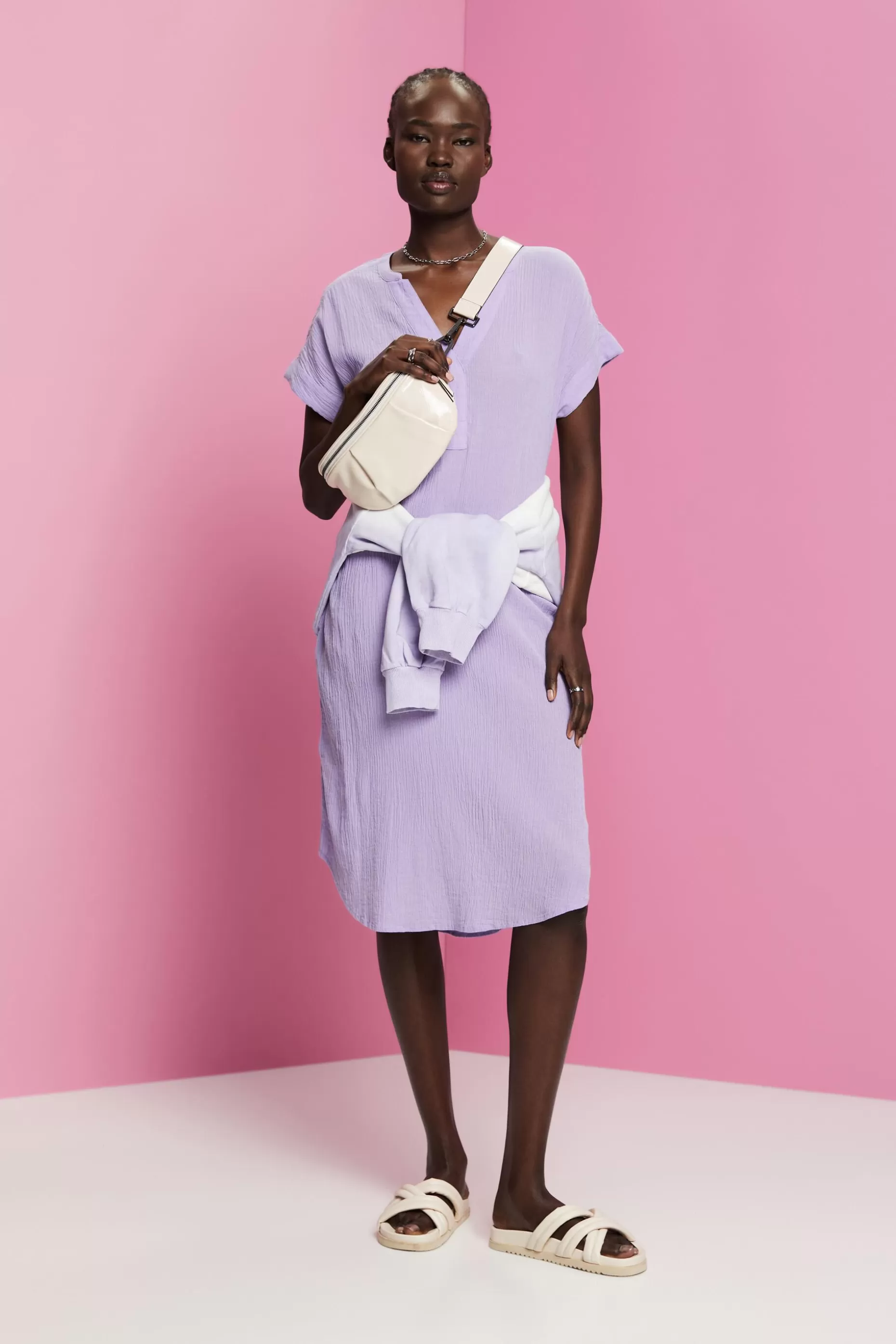 ESPRIT Belted Crinkled Cotton Midi Dress at our Online Shop *Women Dresses + Jumpsuits