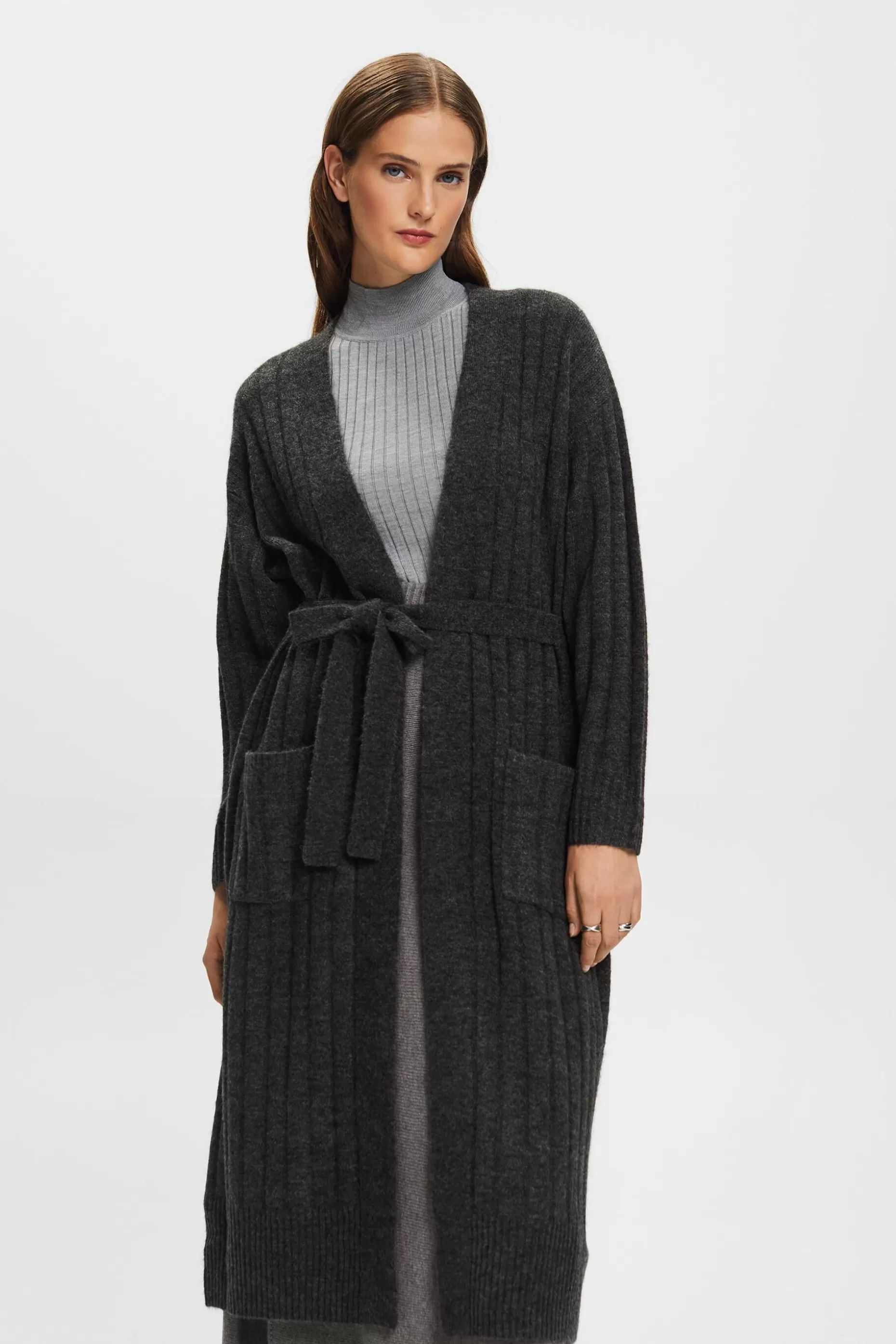 ESPRIT Belted Ribbed Knit Long Cardigan at our Online Shop *Women Sweaters
