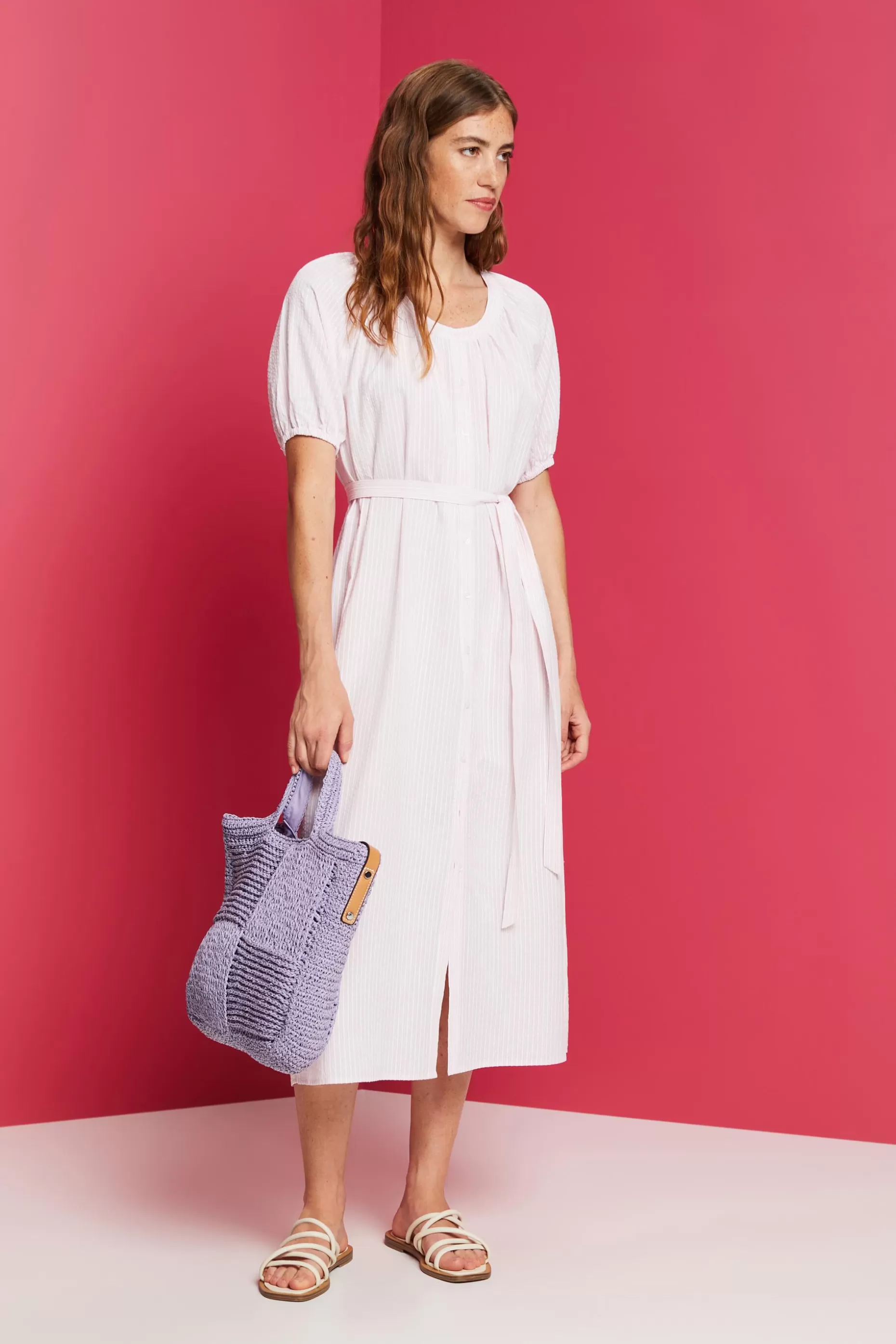 ESPRIT Belted Striped Cotton-Blend Shirtdress at our Online Shop *Women Dresses + Jumpsuits