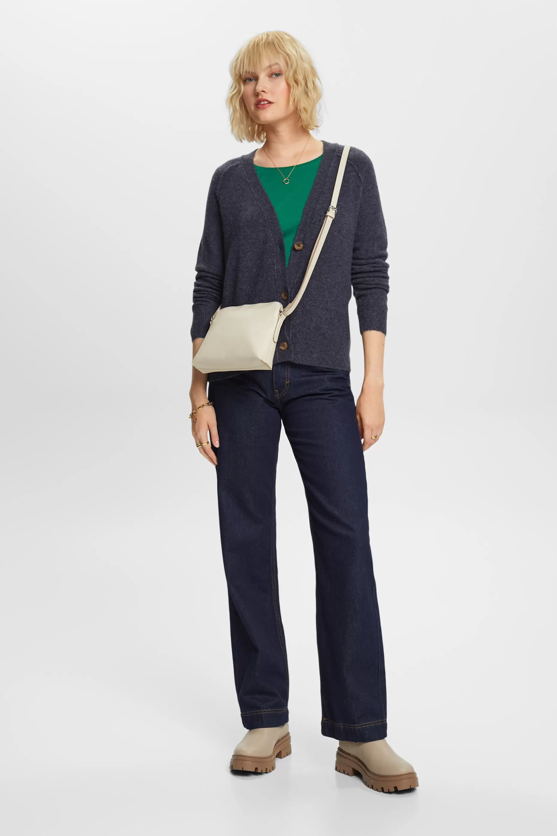 ESPRIT Buttoned V-neck cardigan, wool blend at our Online Shop *Women Sweaters