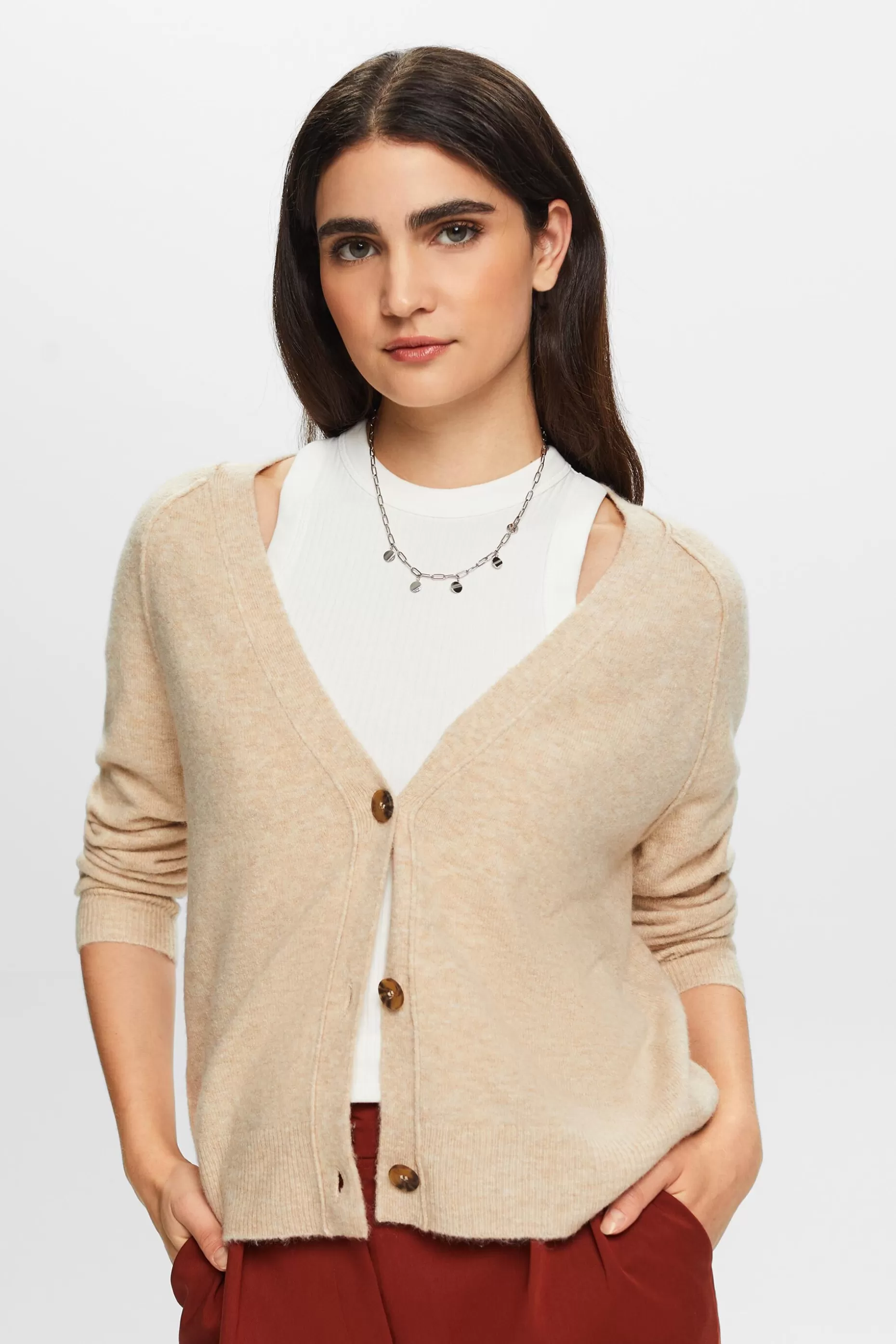 ESPRIT Buttoned V-neck cardigan, wool blend at our Online Shop *Women Sweaters