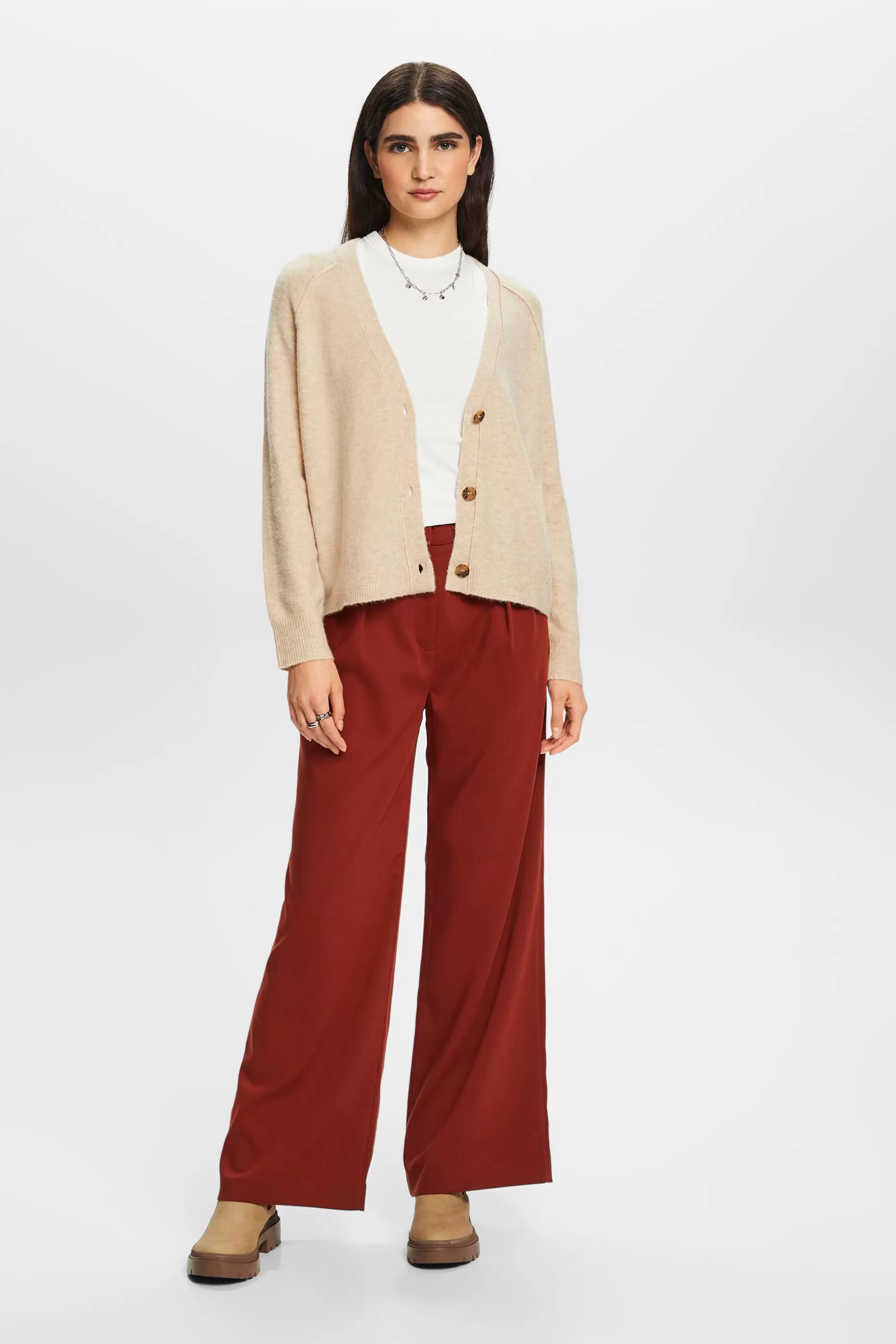 ESPRIT Buttoned V-neck cardigan, wool blend at our Online Shop *Women Sweaters