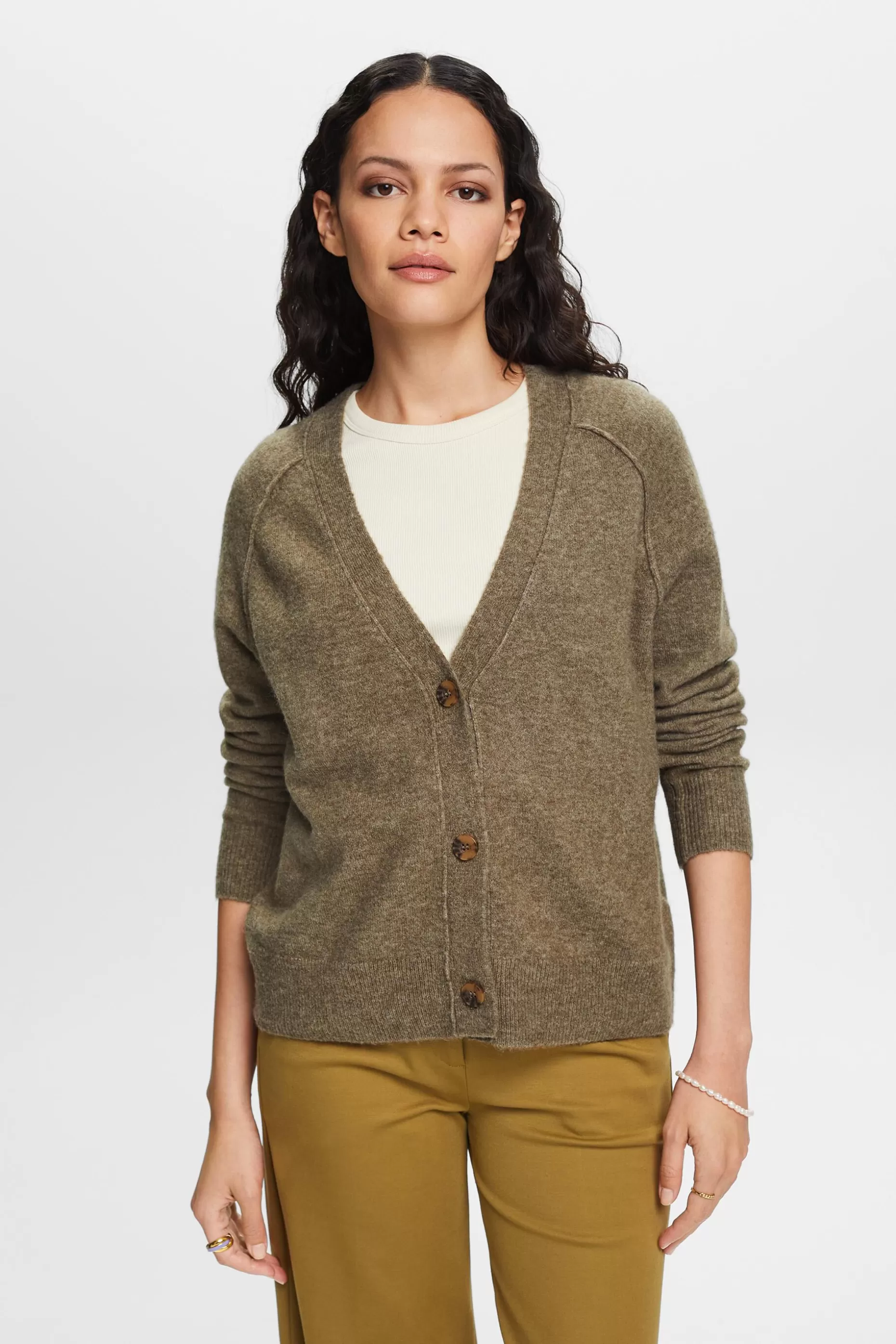 ESPRIT Buttoned V-neck cardigan, wool blend at our Online Shop *Women Sweaters