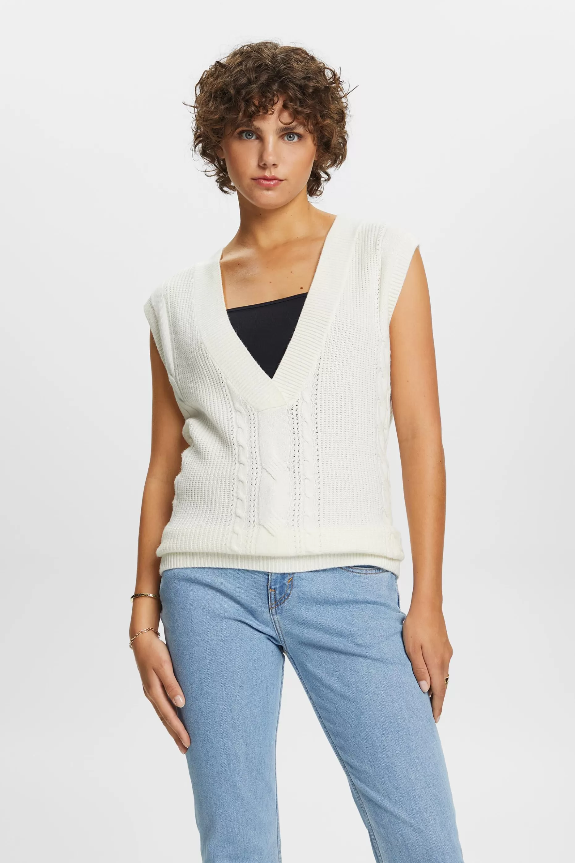 ESPRIT Cable knit vest, wool blend at our Online Shop * Sale Under $50