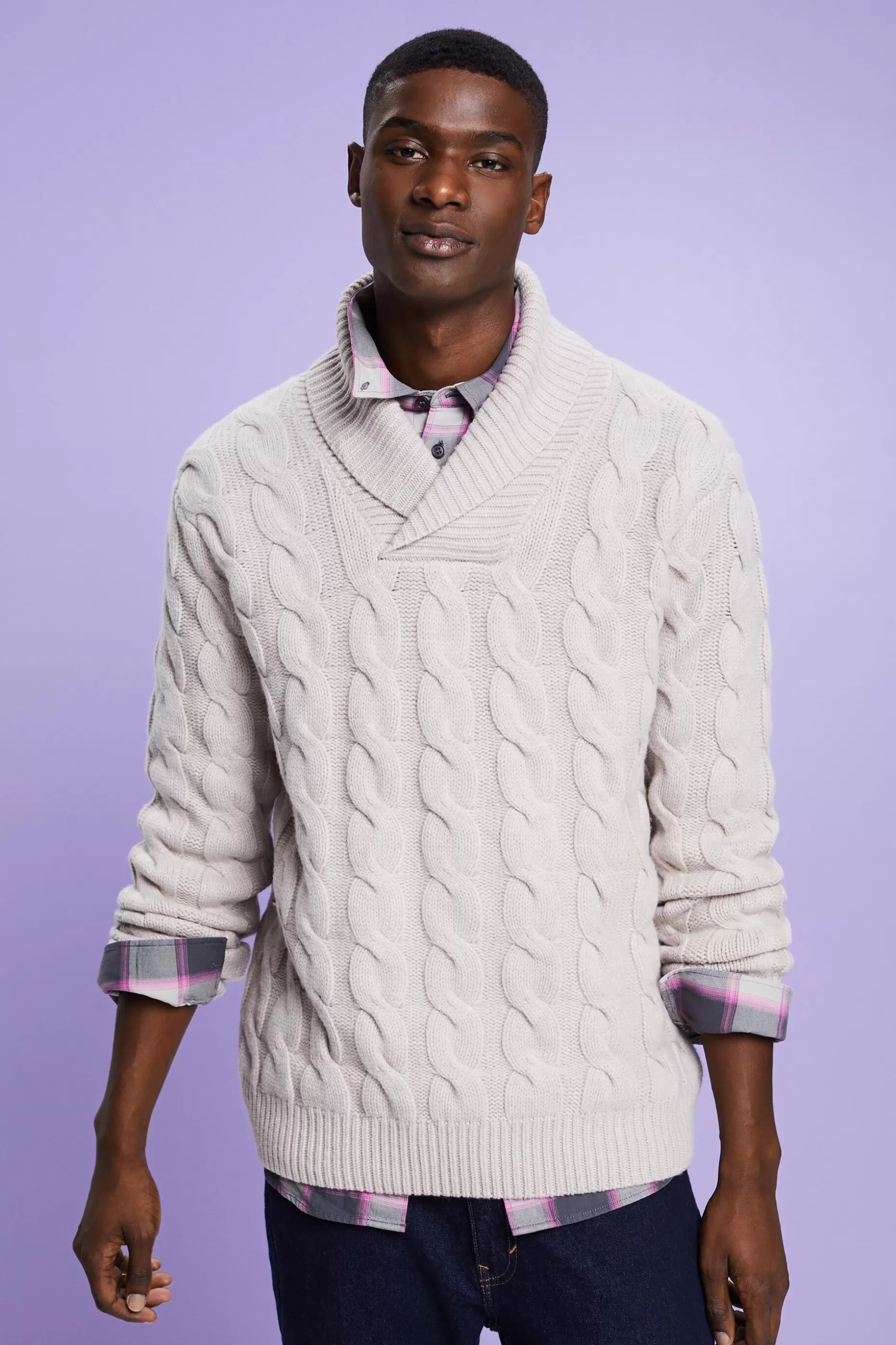 ESPRIT Cable Knit Wool Shawl Sweater at our Online Shop *Men Sweaters