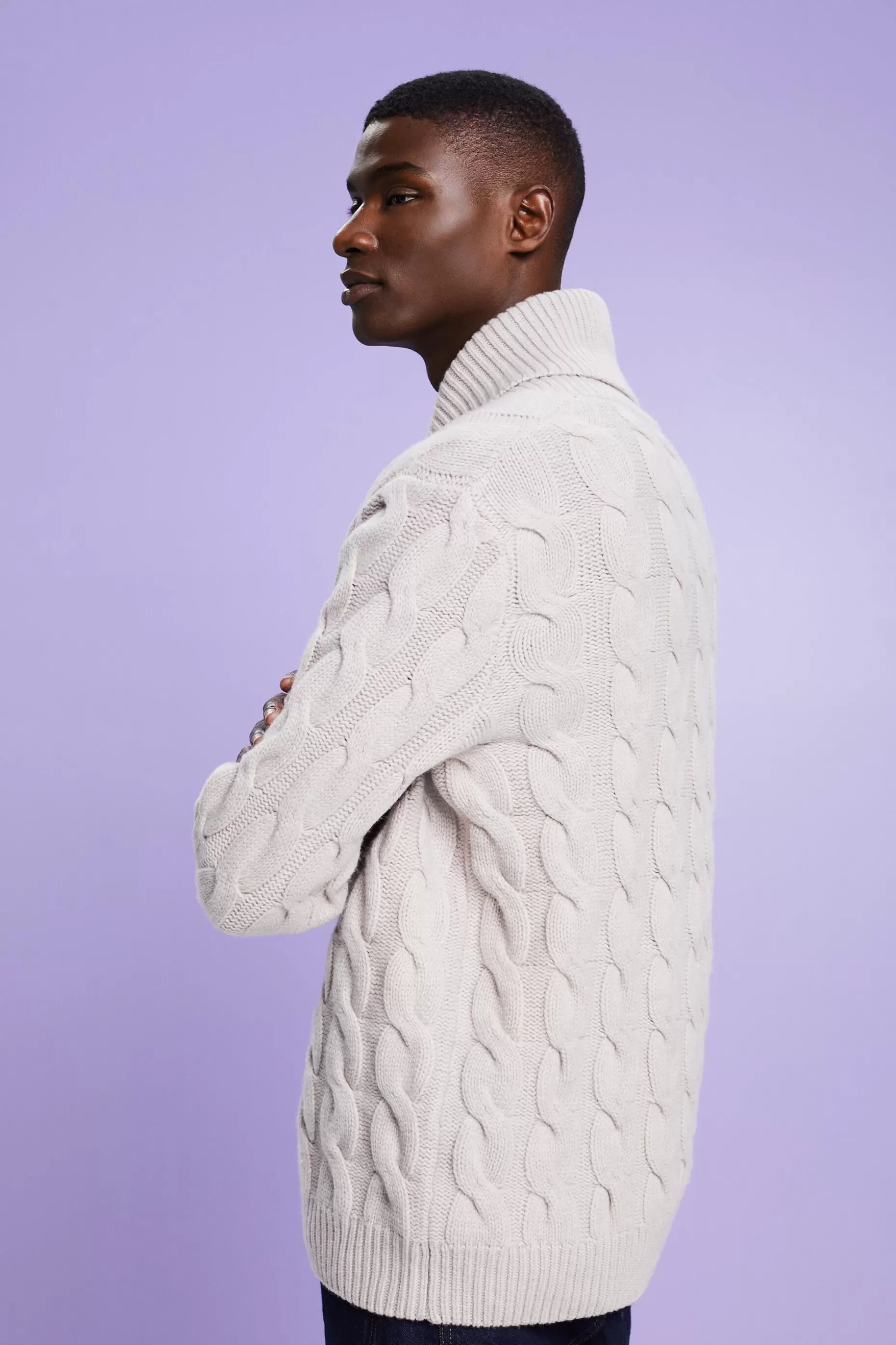 ESPRIT Cable Knit Wool Shawl Sweater at our Online Shop *Men Sweaters