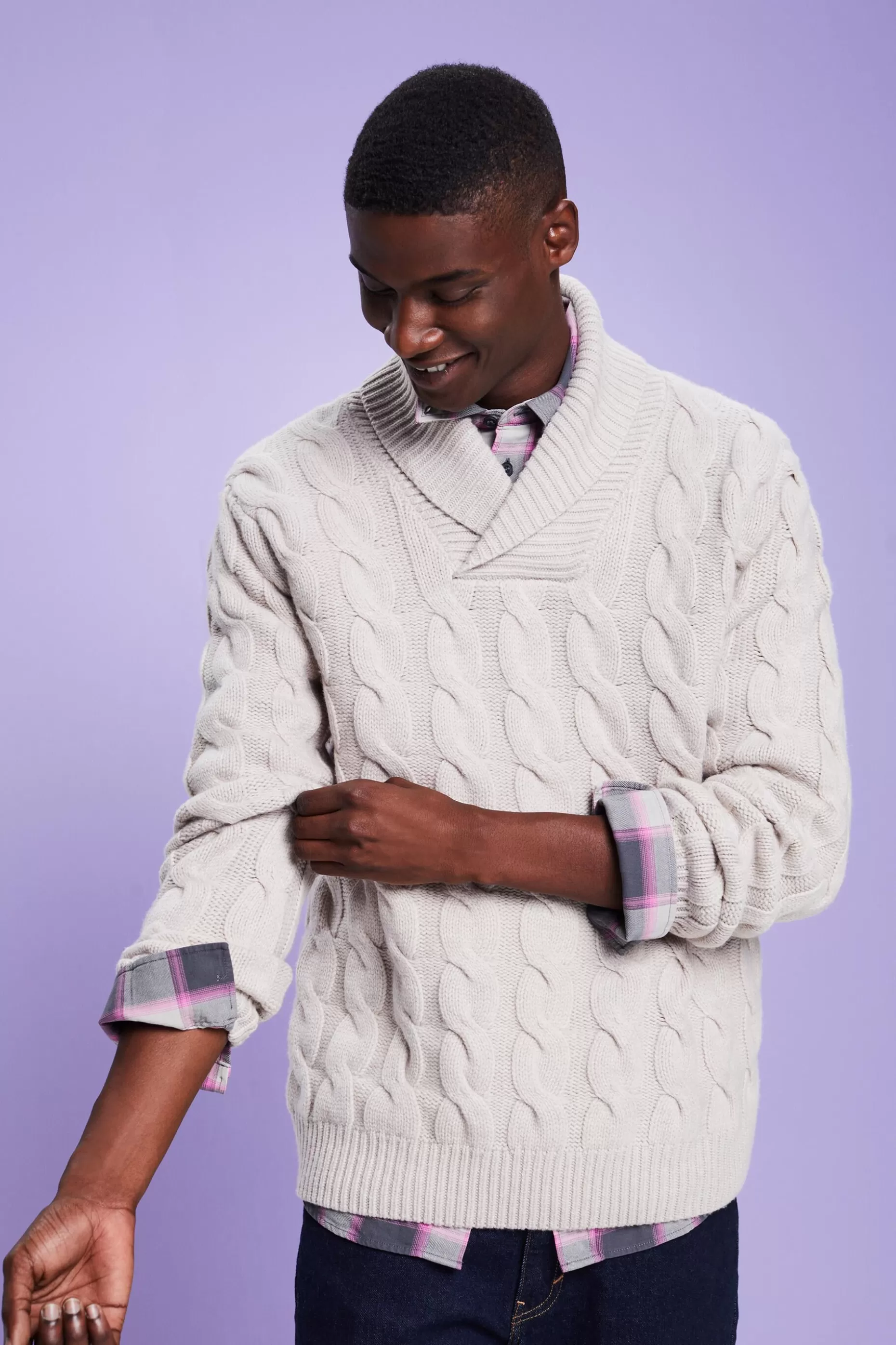 ESPRIT Cable Knit Wool Shawl Sweater at our Online Shop *Men Sweaters