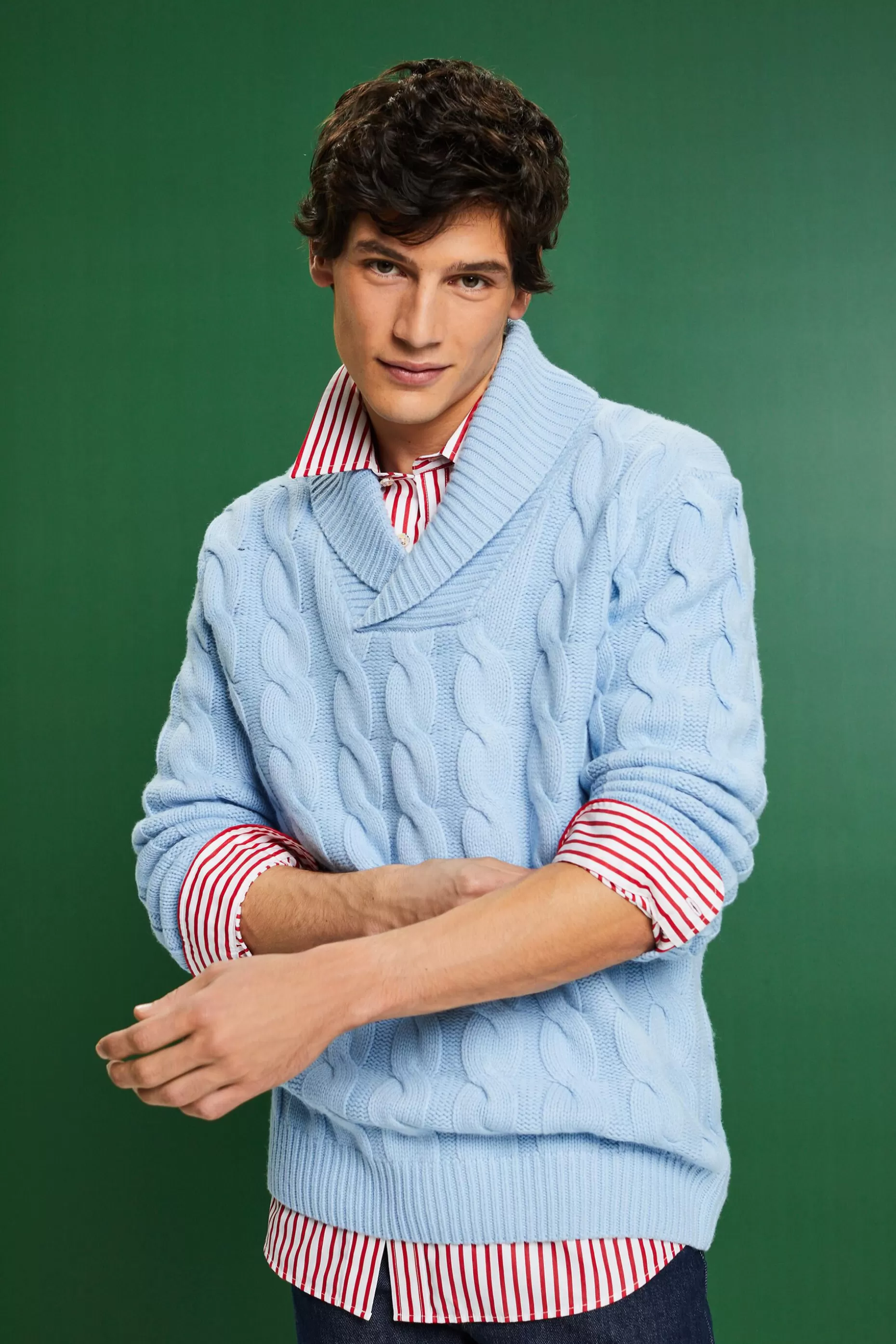 ESPRIT Cable Knit Wool Shawl Sweater at our Online Shop *Men Sweaters