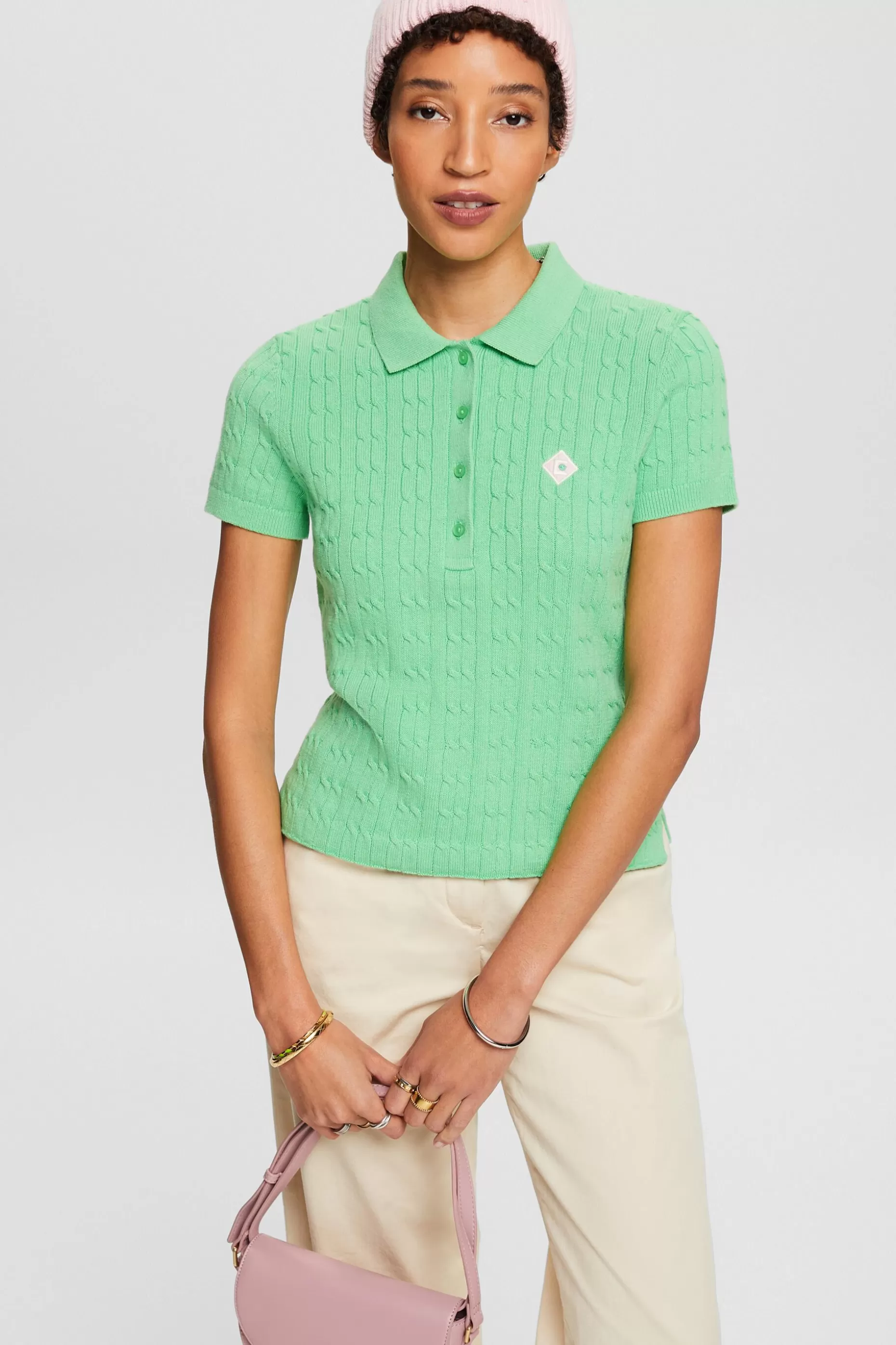 ESPRIT Cable-Knit Polo Shirt at our Online Shop *Women Sweaters