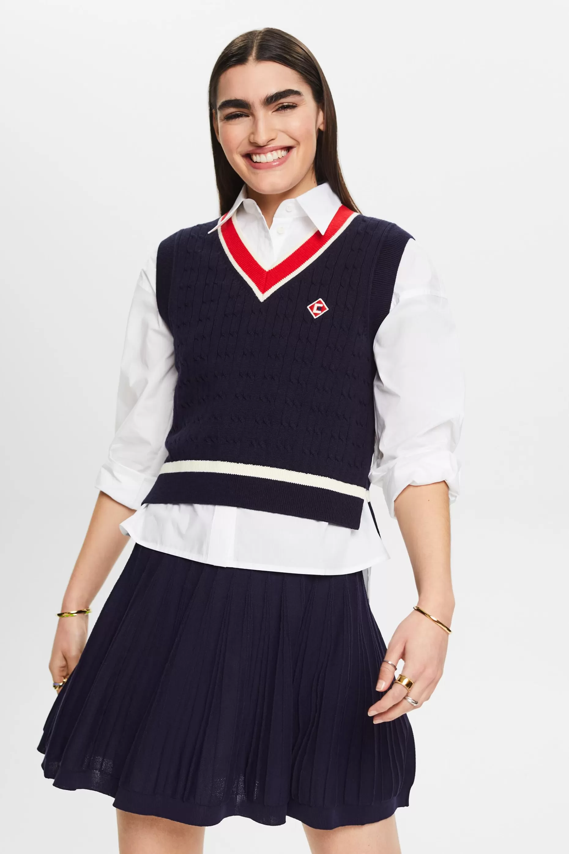 ESPRIT Cable-Knit V-Neck Sweater Vest at our Online Shop *Women Sweaters