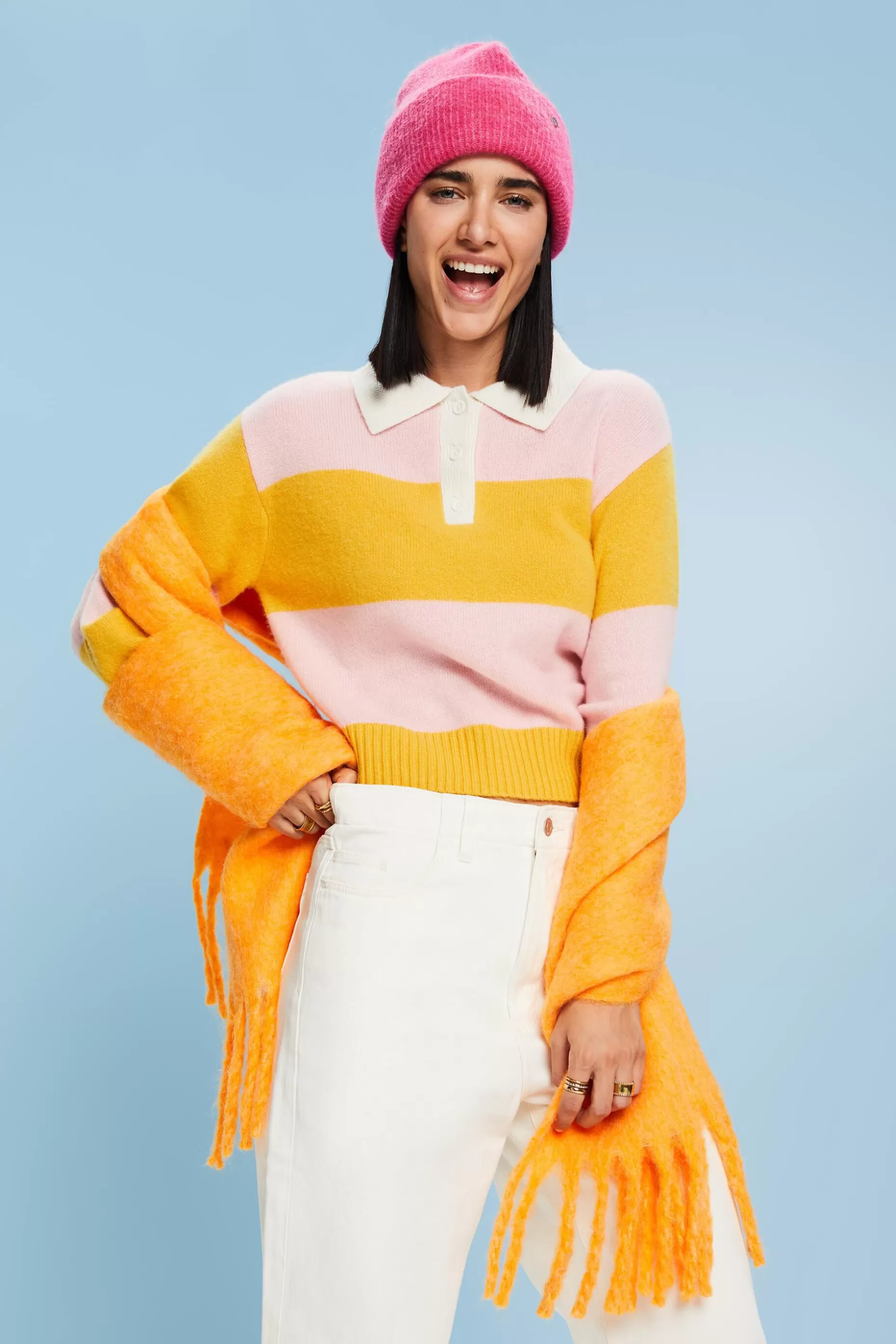 ESPRIT Cashmere Polo Rugby Stripe Sweater at our Online Shop *Women Sweaters