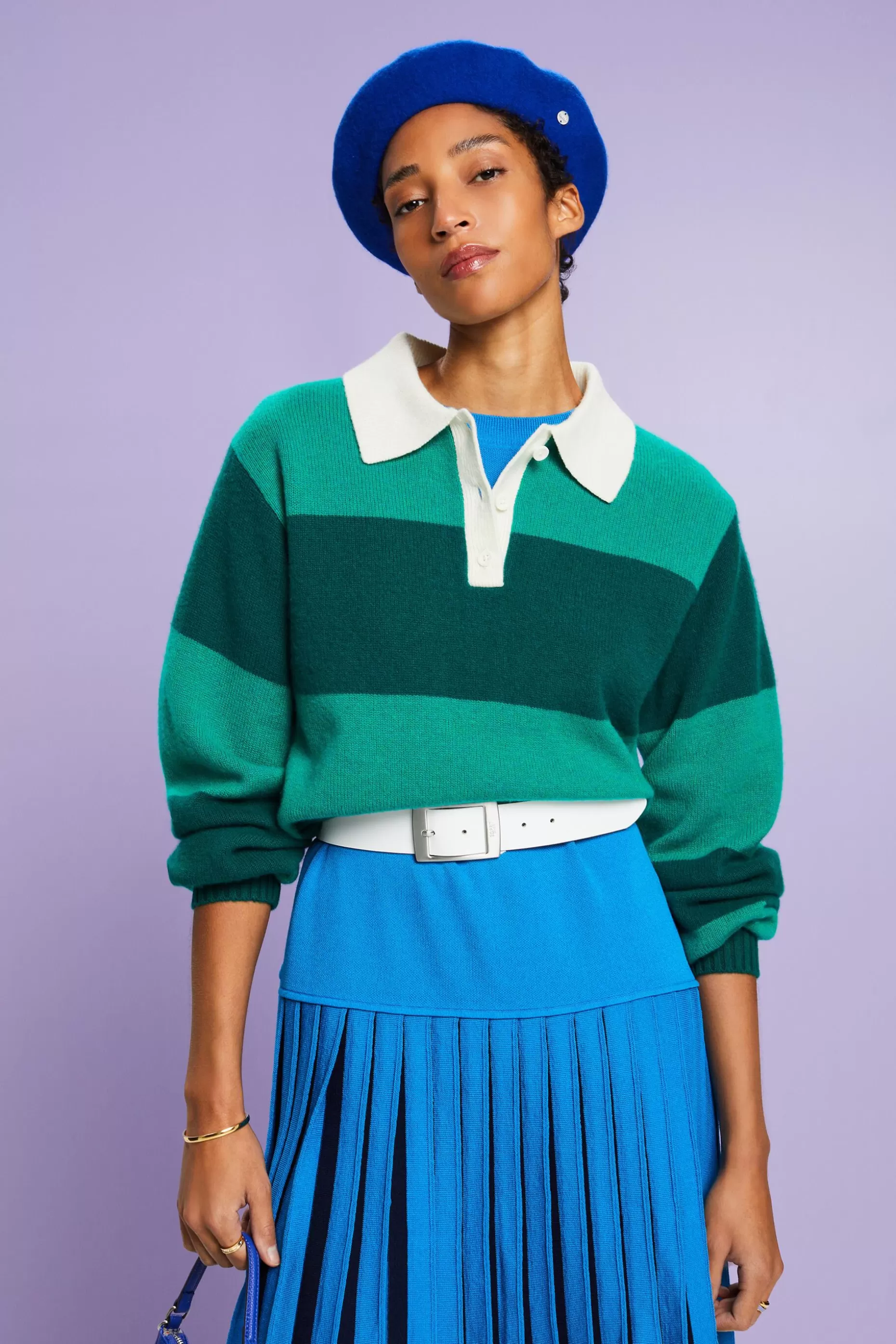 ESPRIT Cashmere Polo Rugby Stripe Sweater at our Online Shop *Women Sweaters