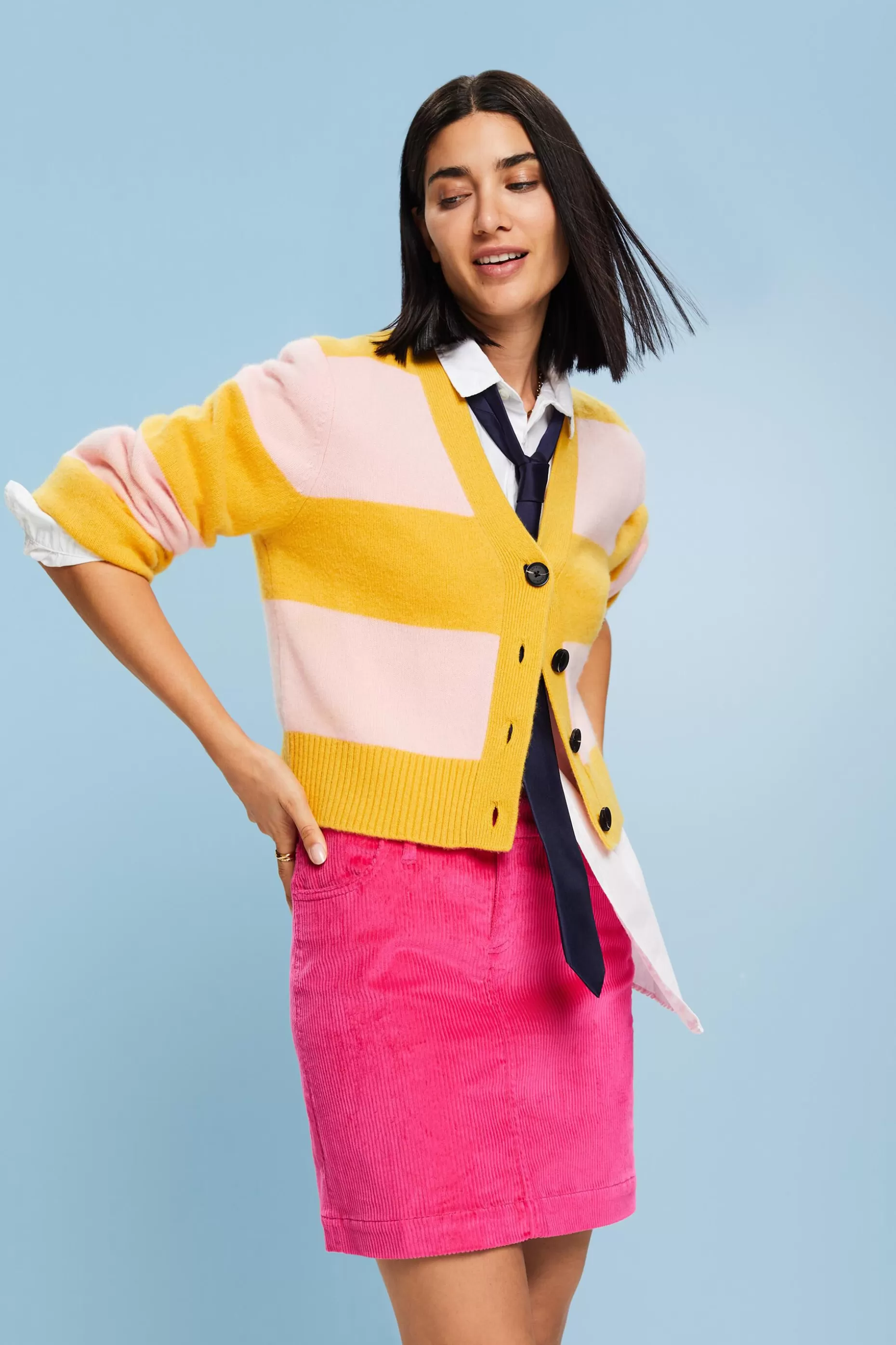 ESPRIT Cashmere V-Neck Rugby Stripe Cardigan at our Online Shop *Women Sweaters