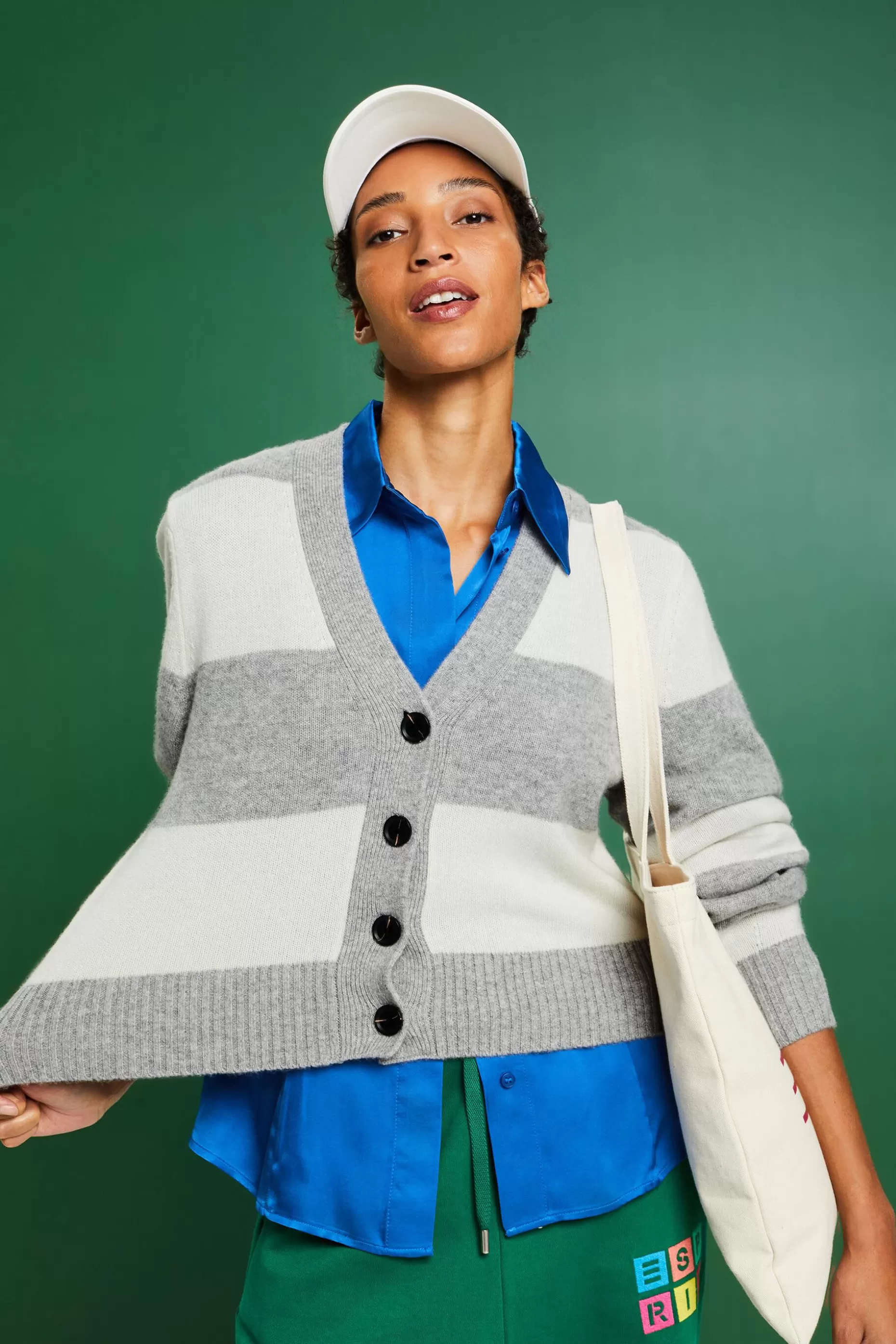ESPRIT Cashmere V-Neck Rugby Stripe Cardigan at our Online Shop *Women Sweaters