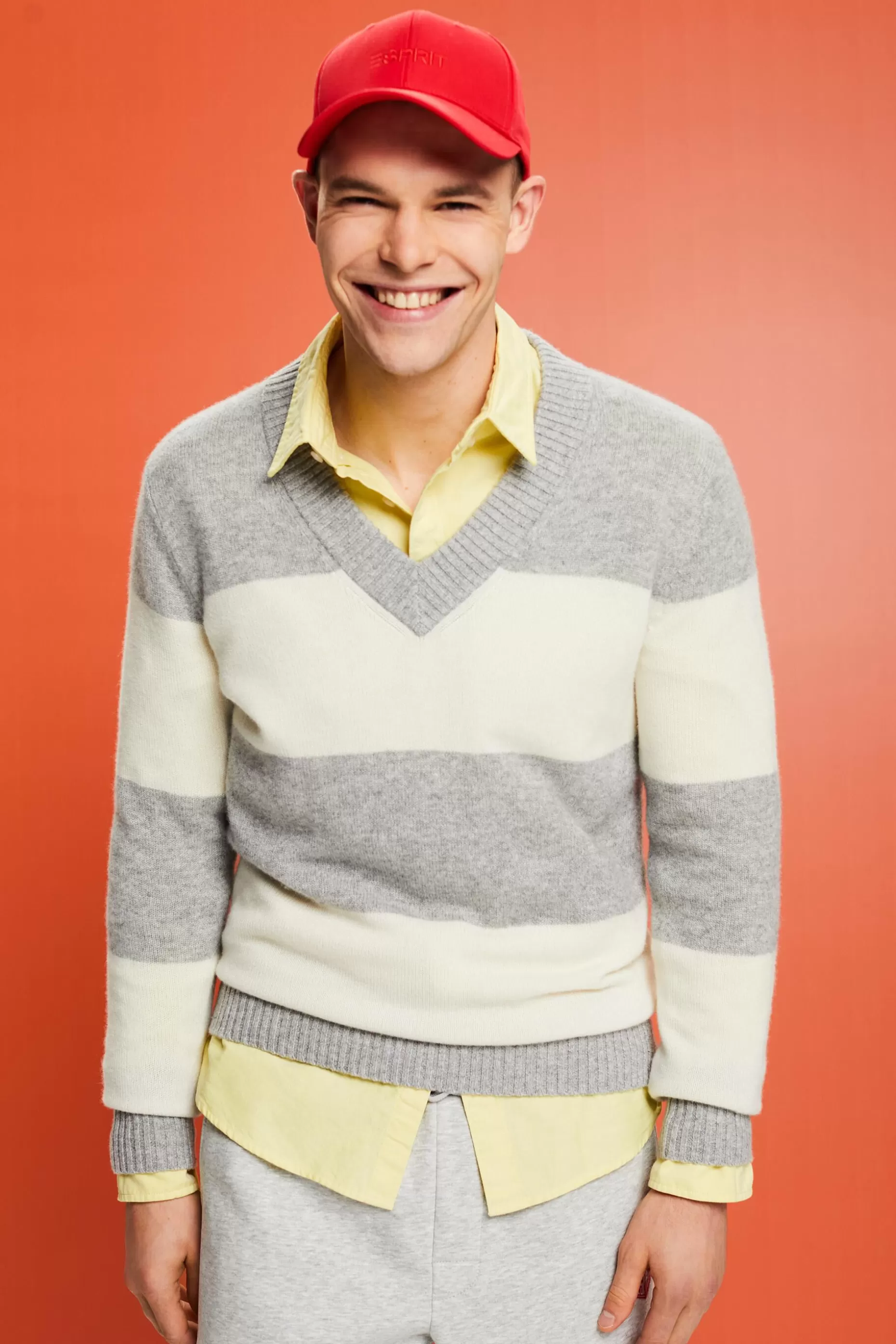 ESPRIT Cashmere V-Neck Rugby Stripe Sweater at our Online Shop *Men Sweaters