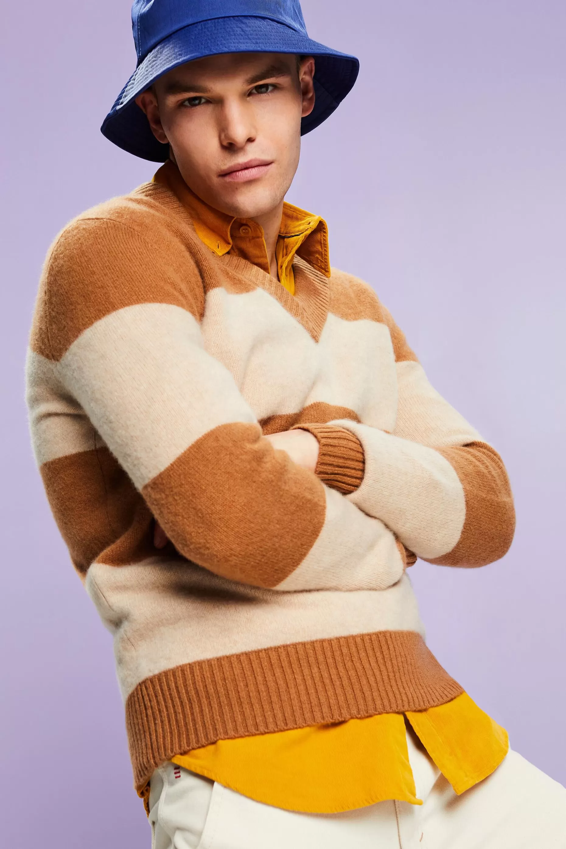 ESPRIT Cashmere V-Neck Rugby Stripe Sweater at our Online Shop *Men Sweaters