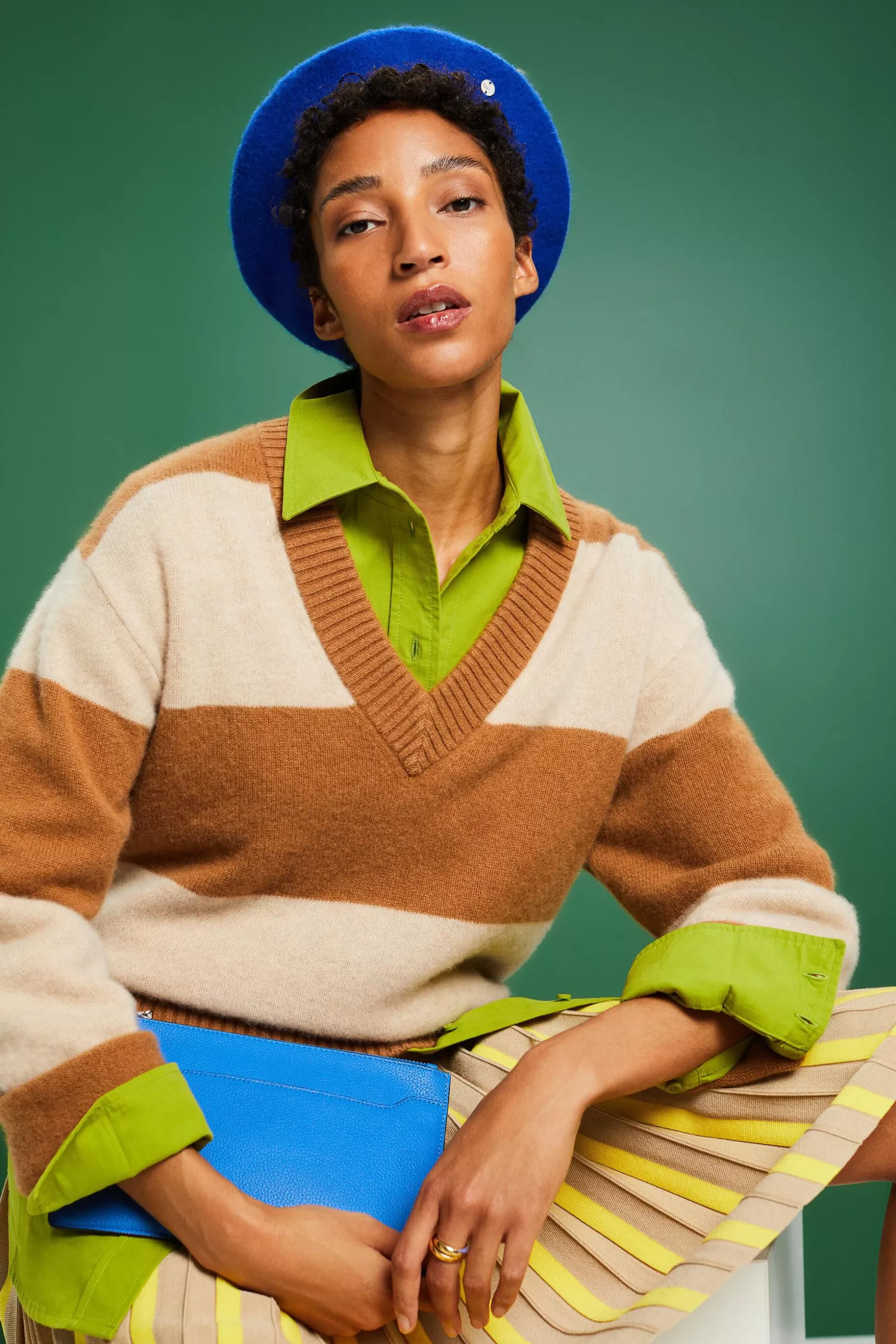 ESPRIT Cashmere V-Neck Rugby Stripe Sweater at our Online Shop *Women Sweaters
