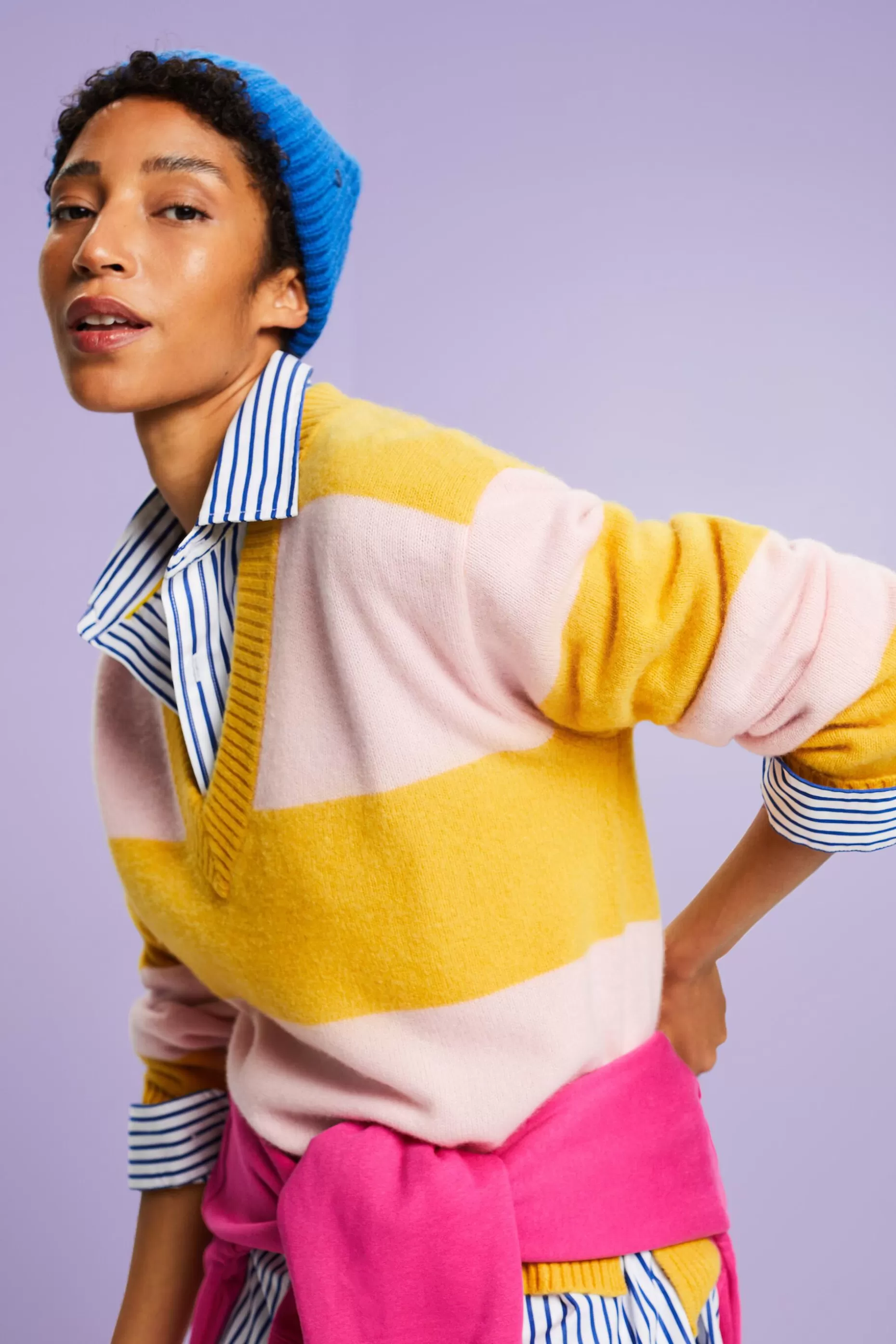 ESPRIT Cashmere V-Neck Rugby Stripe Sweater at our Online Shop *Women Sweaters