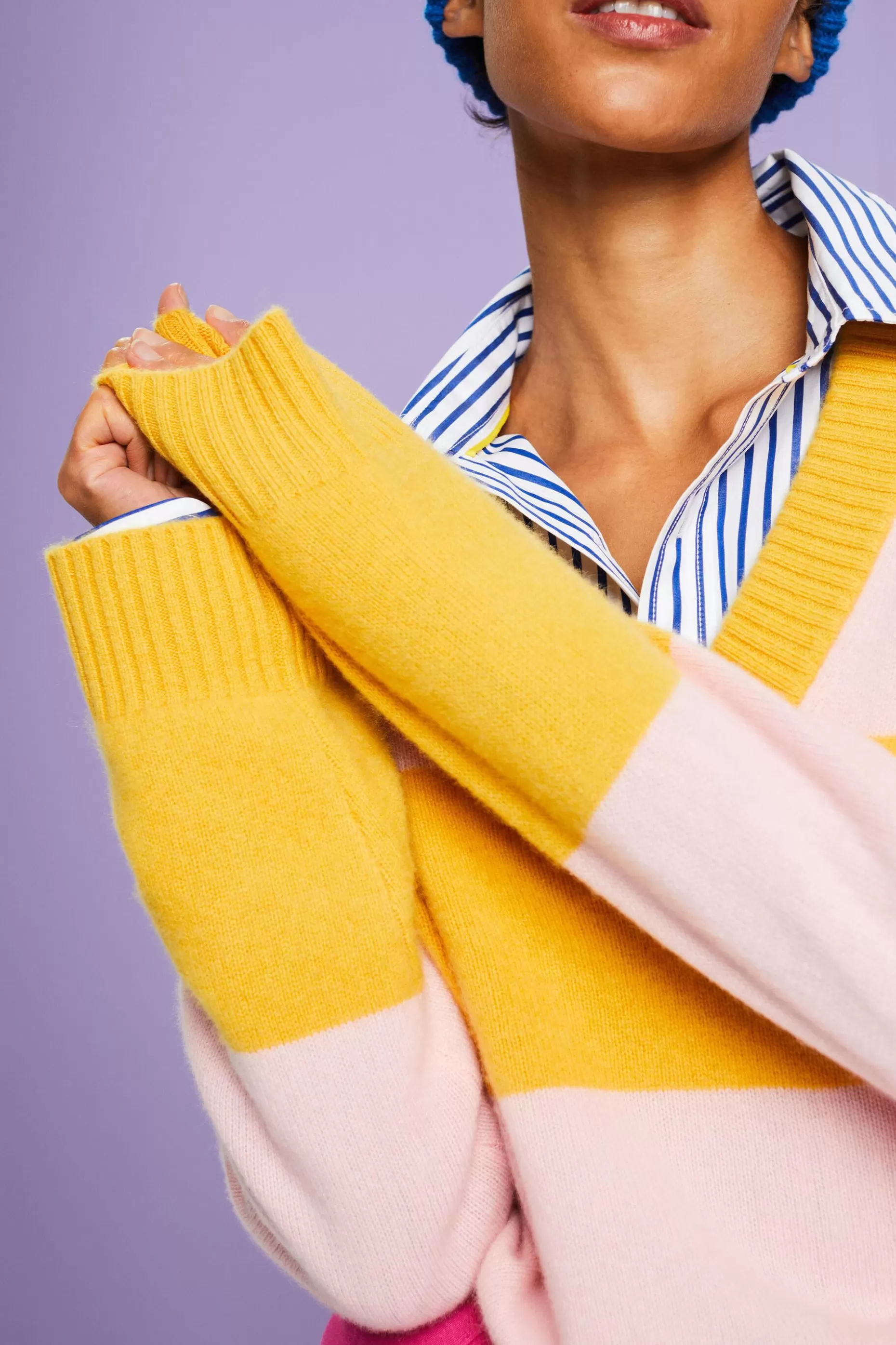 ESPRIT Cashmere V-Neck Rugby Stripe Sweater at our Online Shop *Women Sweaters