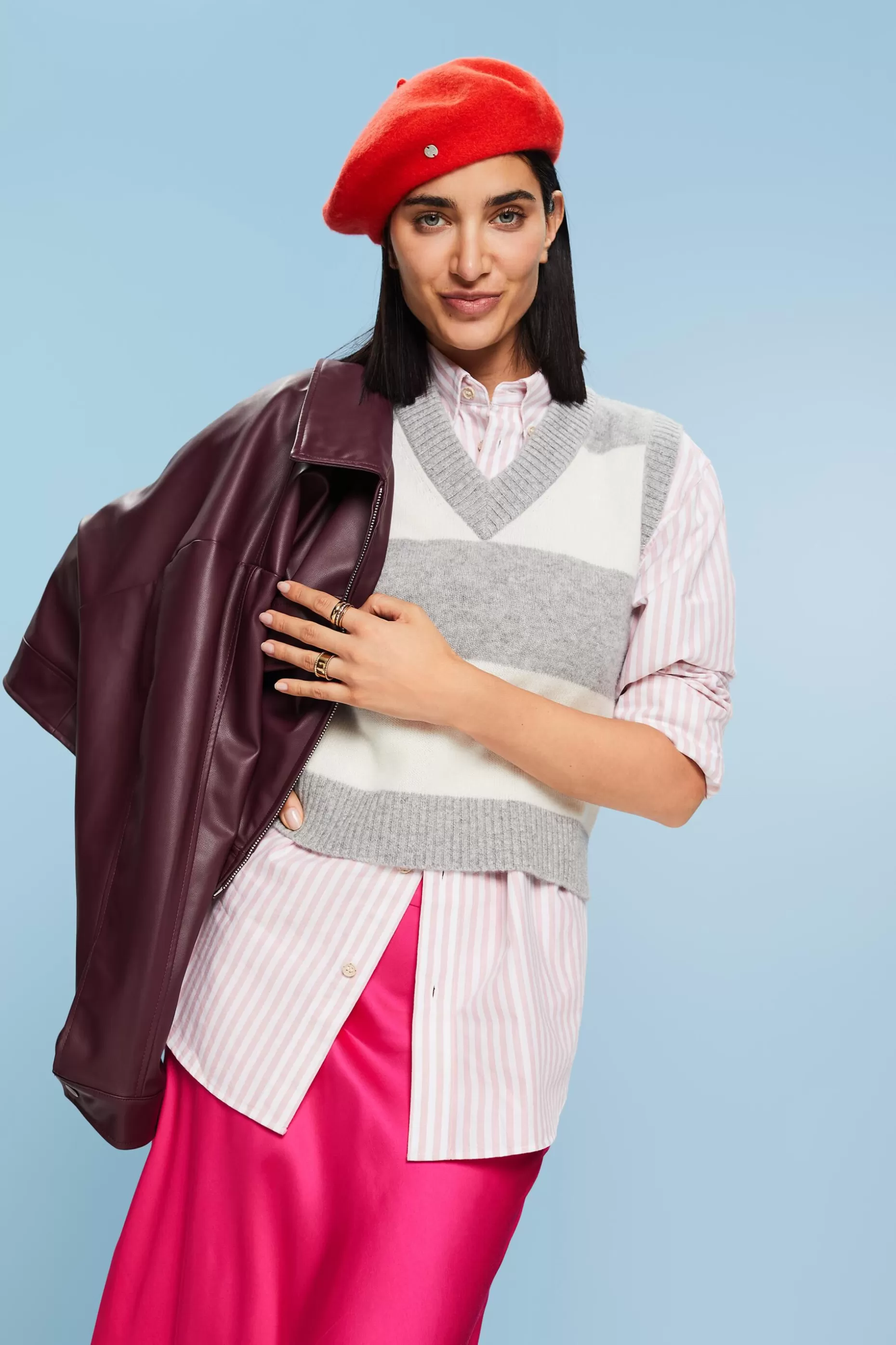 ESPRIT Cashmere V-Neck Rugby Stripe Vest at our Online Shop *Women Sweaters