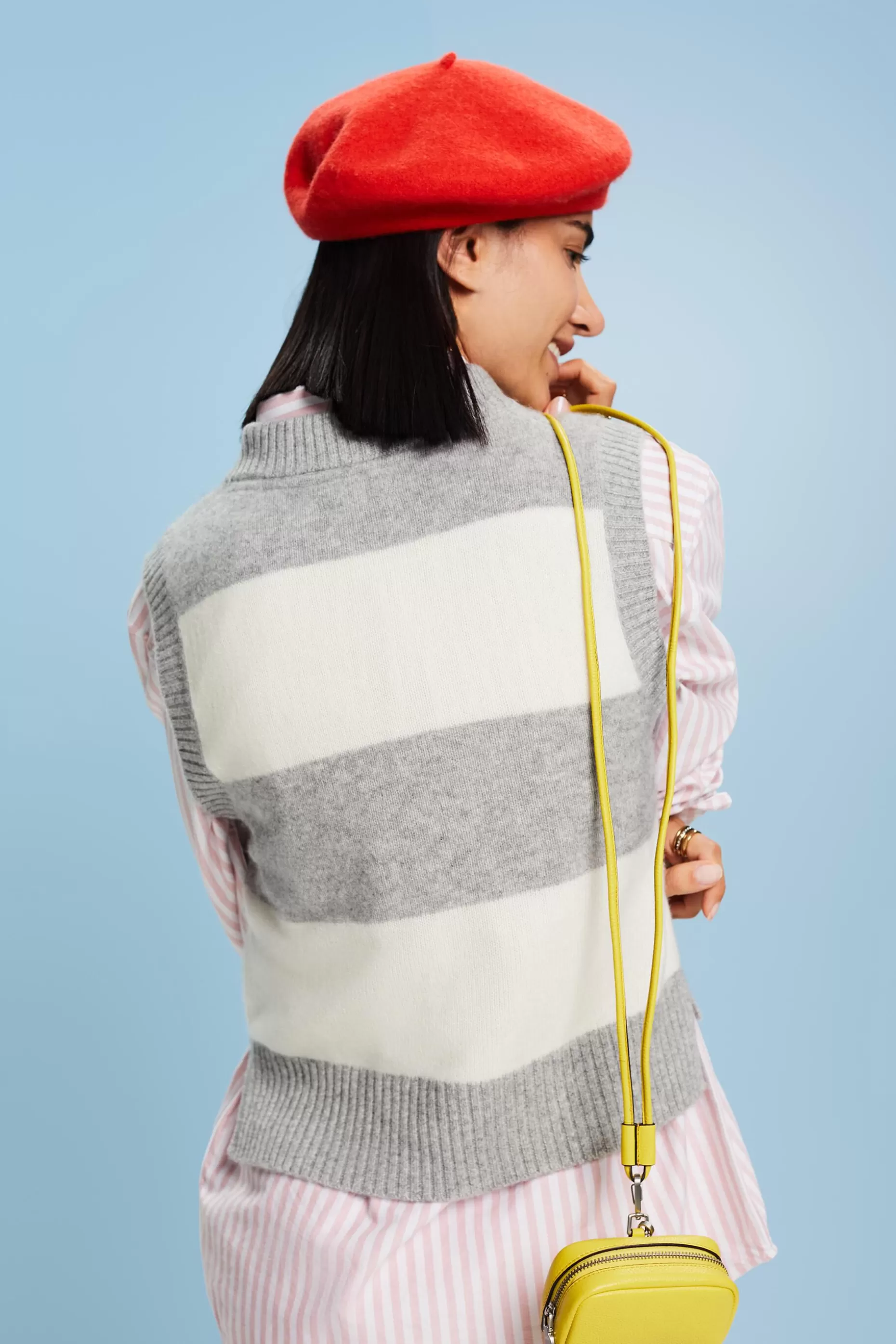 ESPRIT Cashmere V-Neck Rugby Stripe Vest at our Online Shop *Women Sweaters