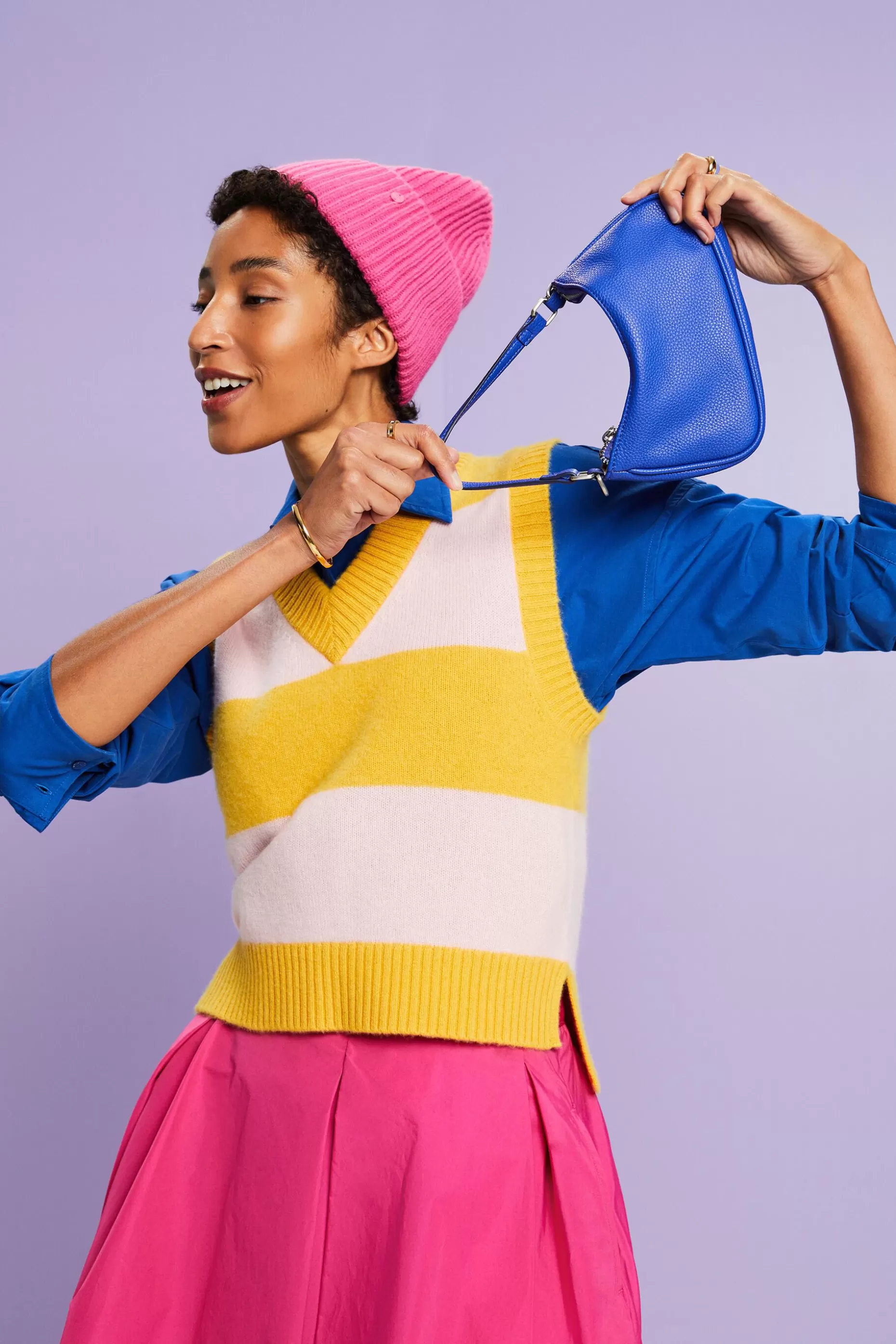 ESPRIT Cashmere V-Neck Rugby Stripe Vest at our Online Shop *Women Sweaters