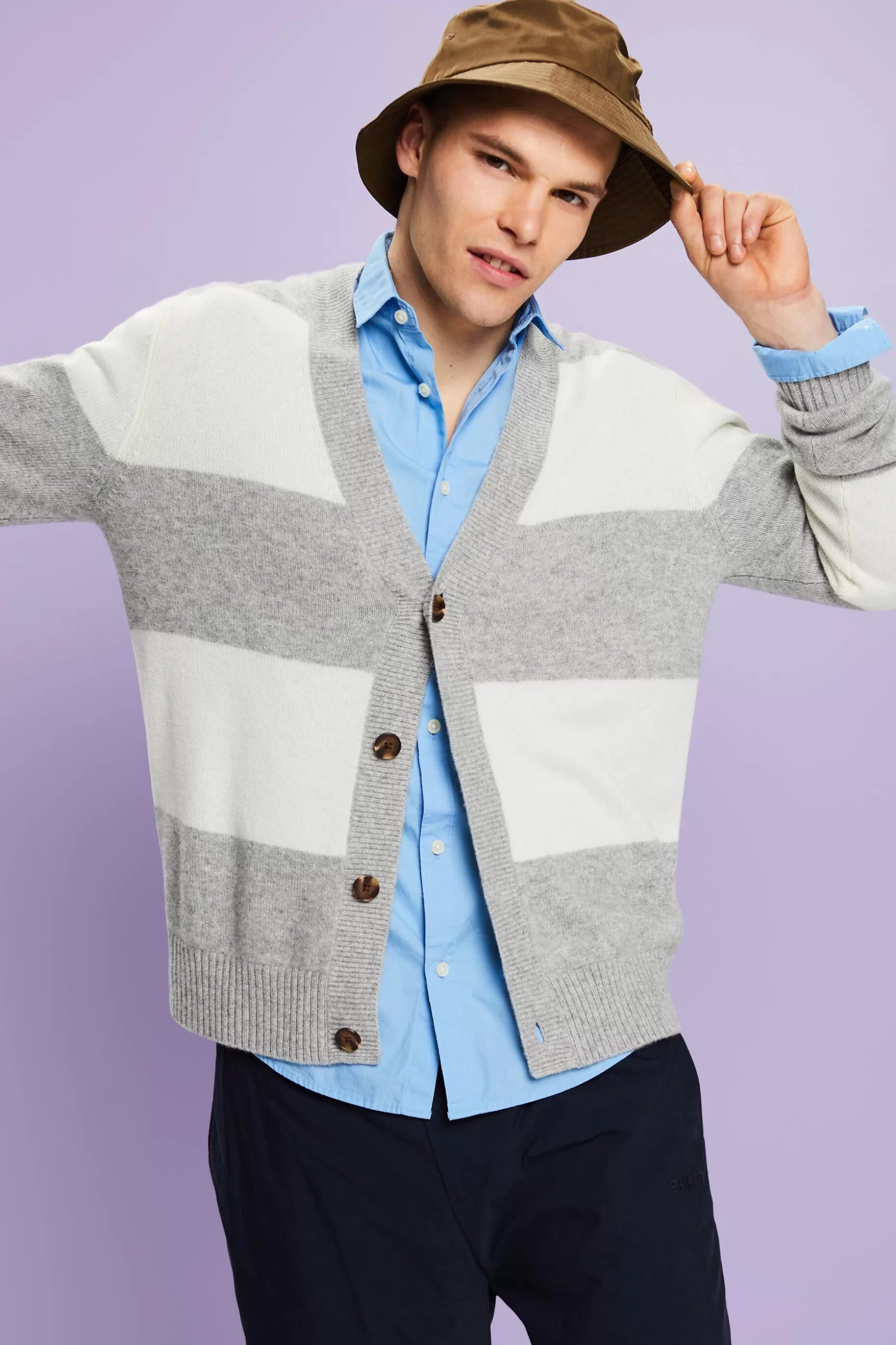 ESPRIT Cashmere V-Neck Striped Cardigan at our Online Shop *Men Sweaters
