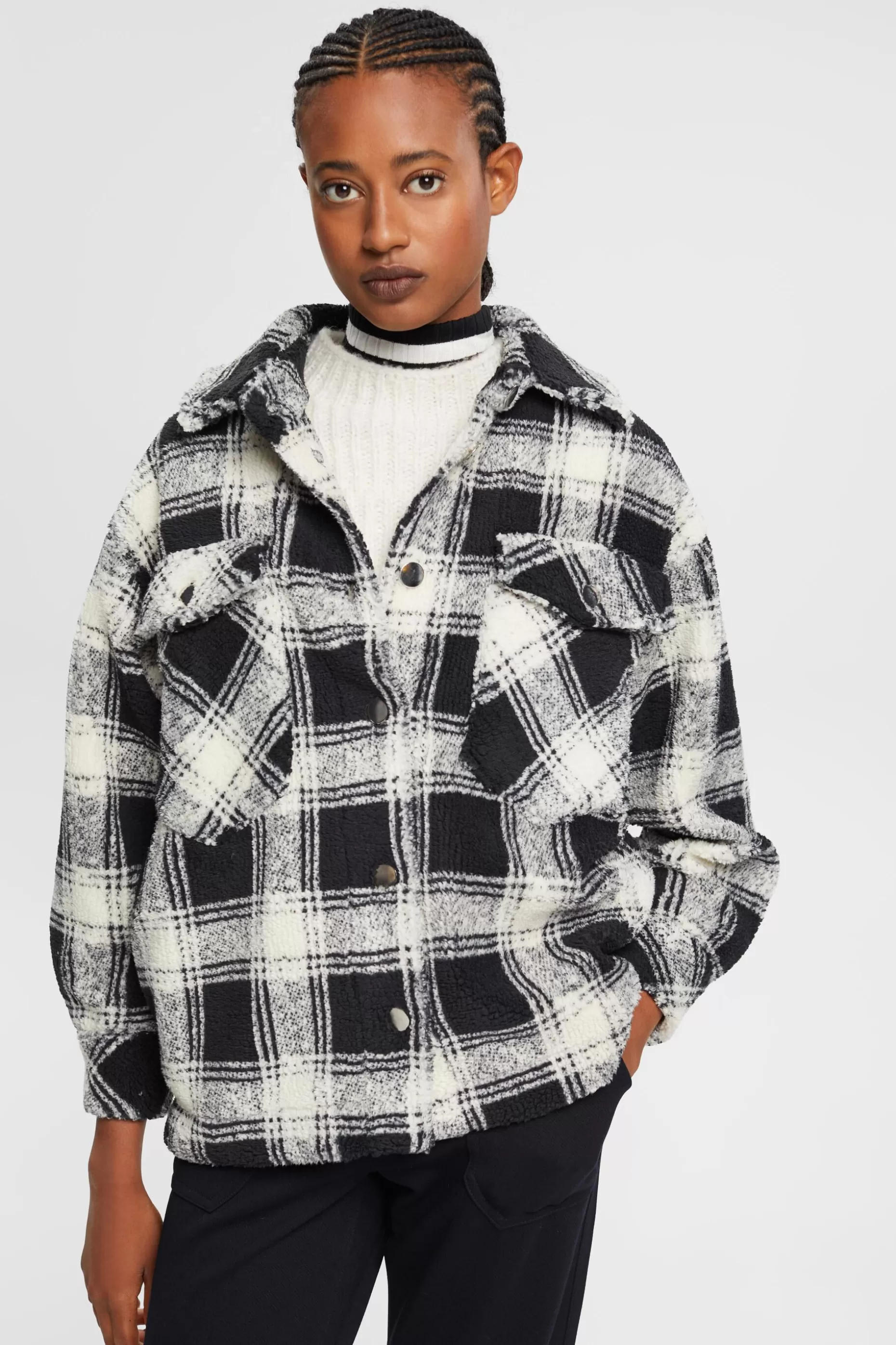 ESPRIT Checked teddy borg shacket at our Online Shop *Women Jackets + Coats