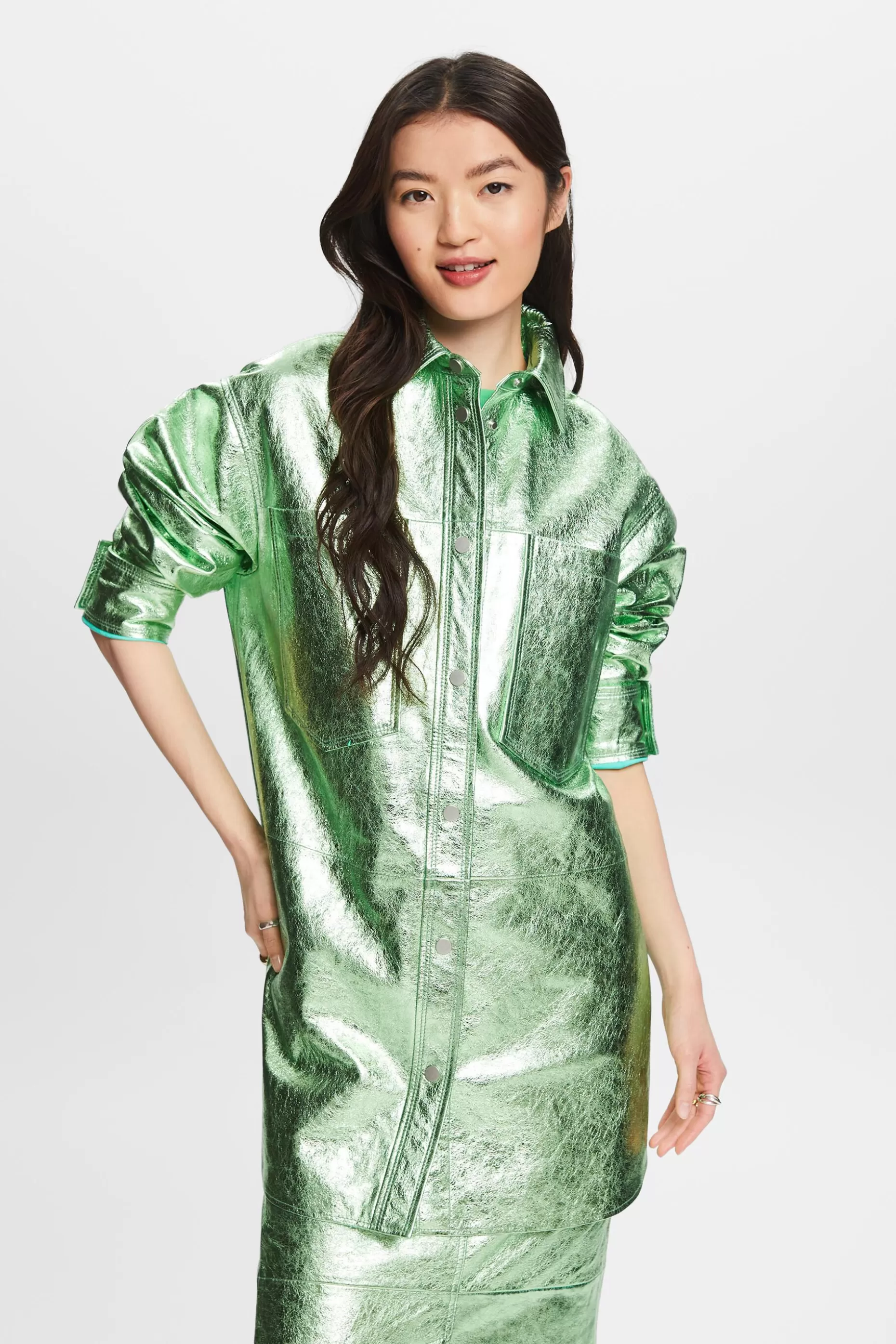 ESPRIT Coated Metallic Leather Shacket at our Online Shop *Women Jackets + Coats