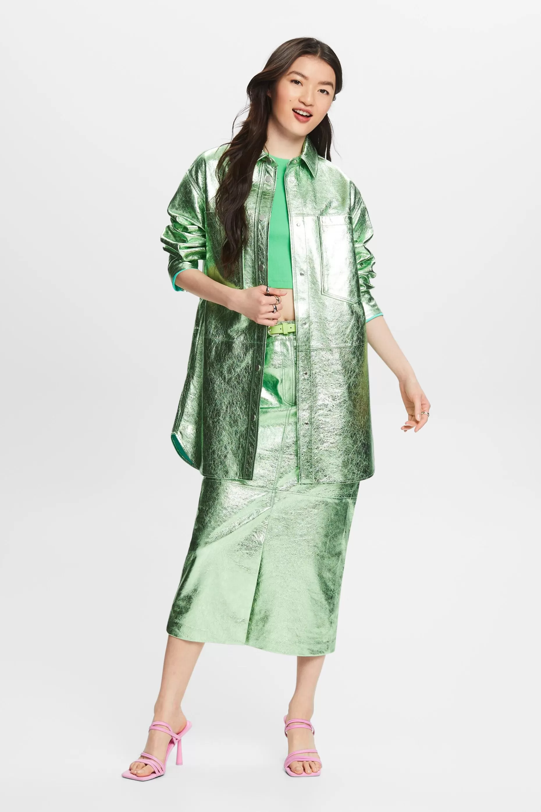 ESPRIT Coated Metallic Leather Shacket at our Online Shop *Women Jackets + Coats
