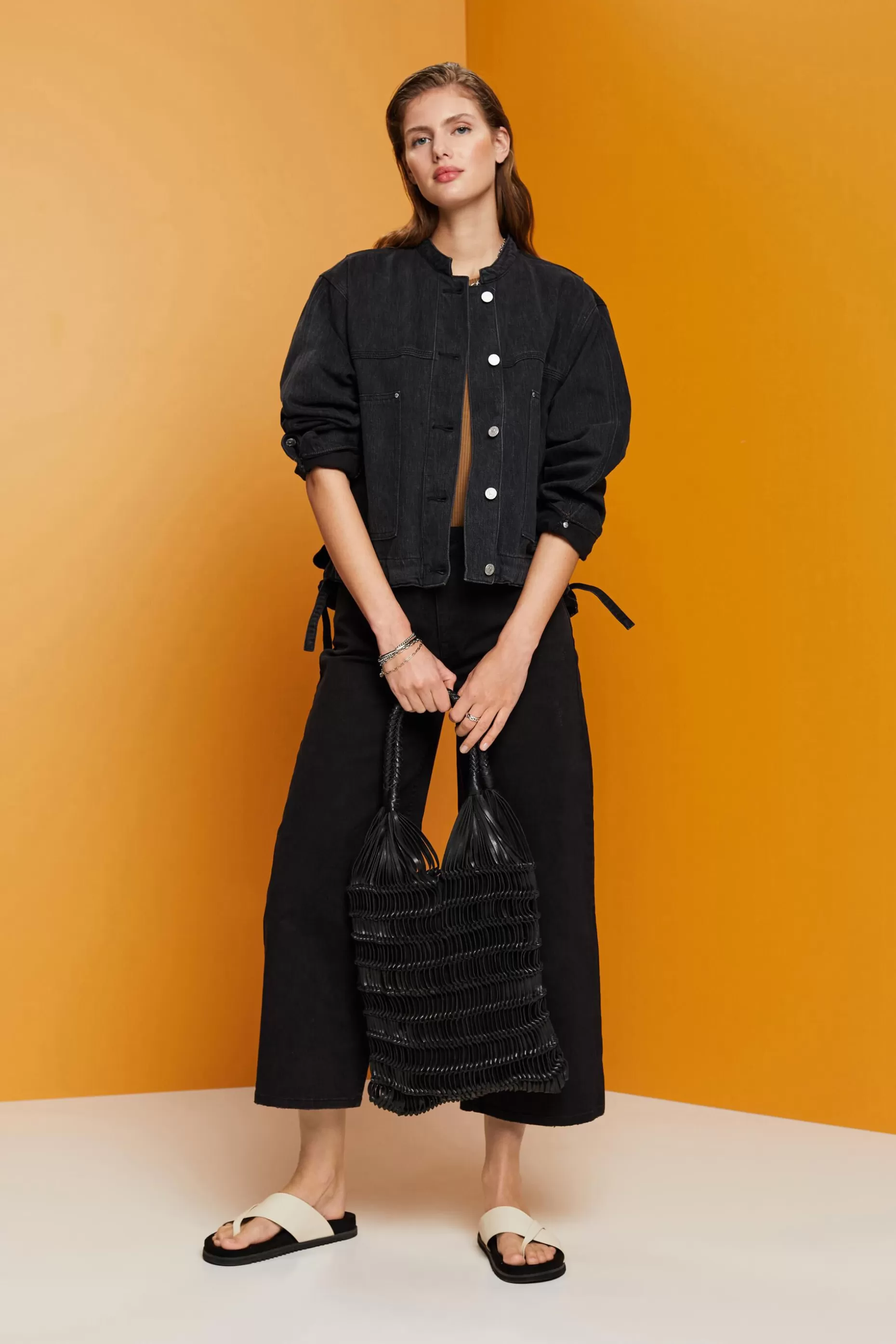 ESPRIT Collarless denim jacket with drawstrings at our Online Shop *Women Clearance 60%-70% Off