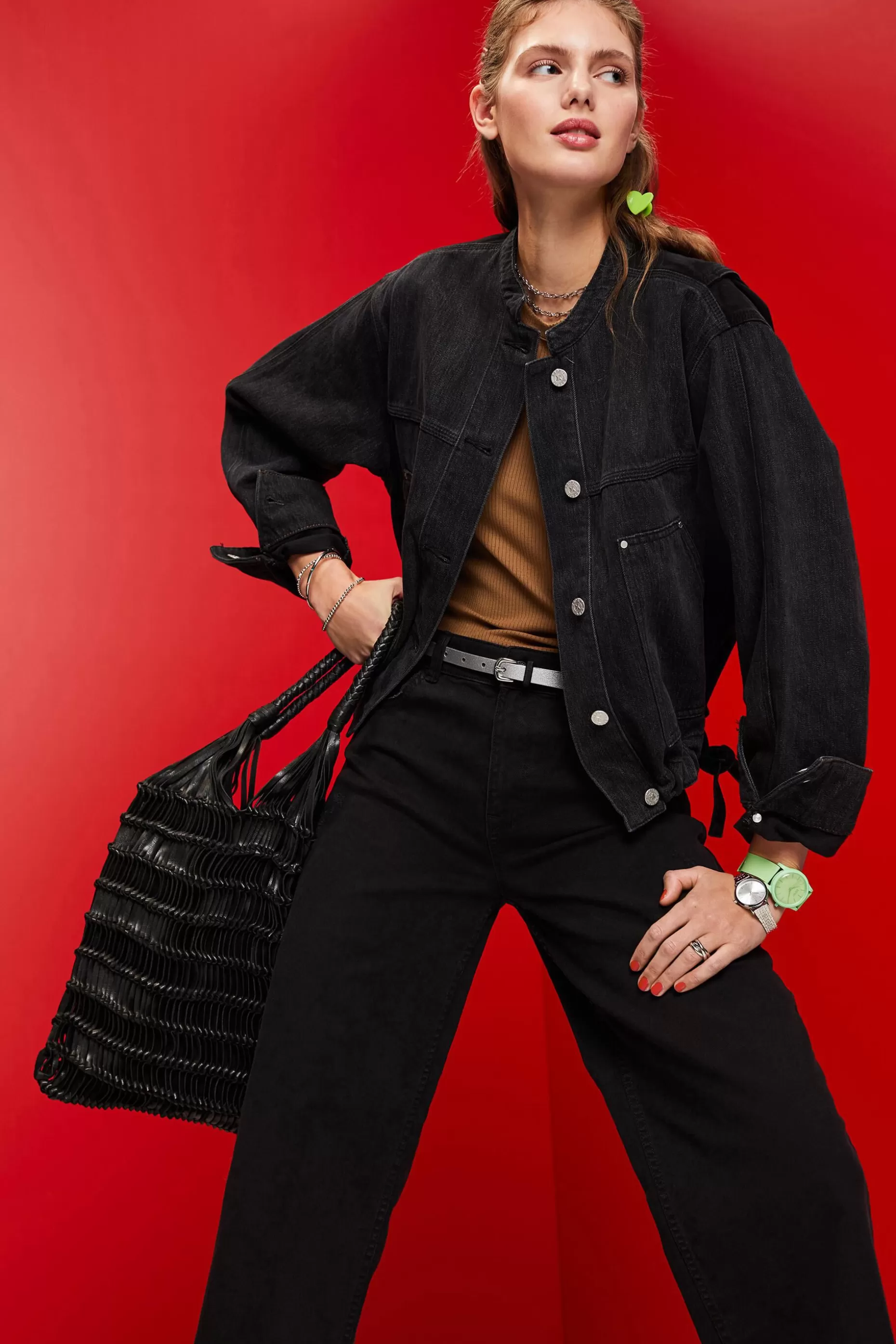 ESPRIT Collarless denim jacket with drawstrings at our Online Shop *Women Clearance 60%-70% Off