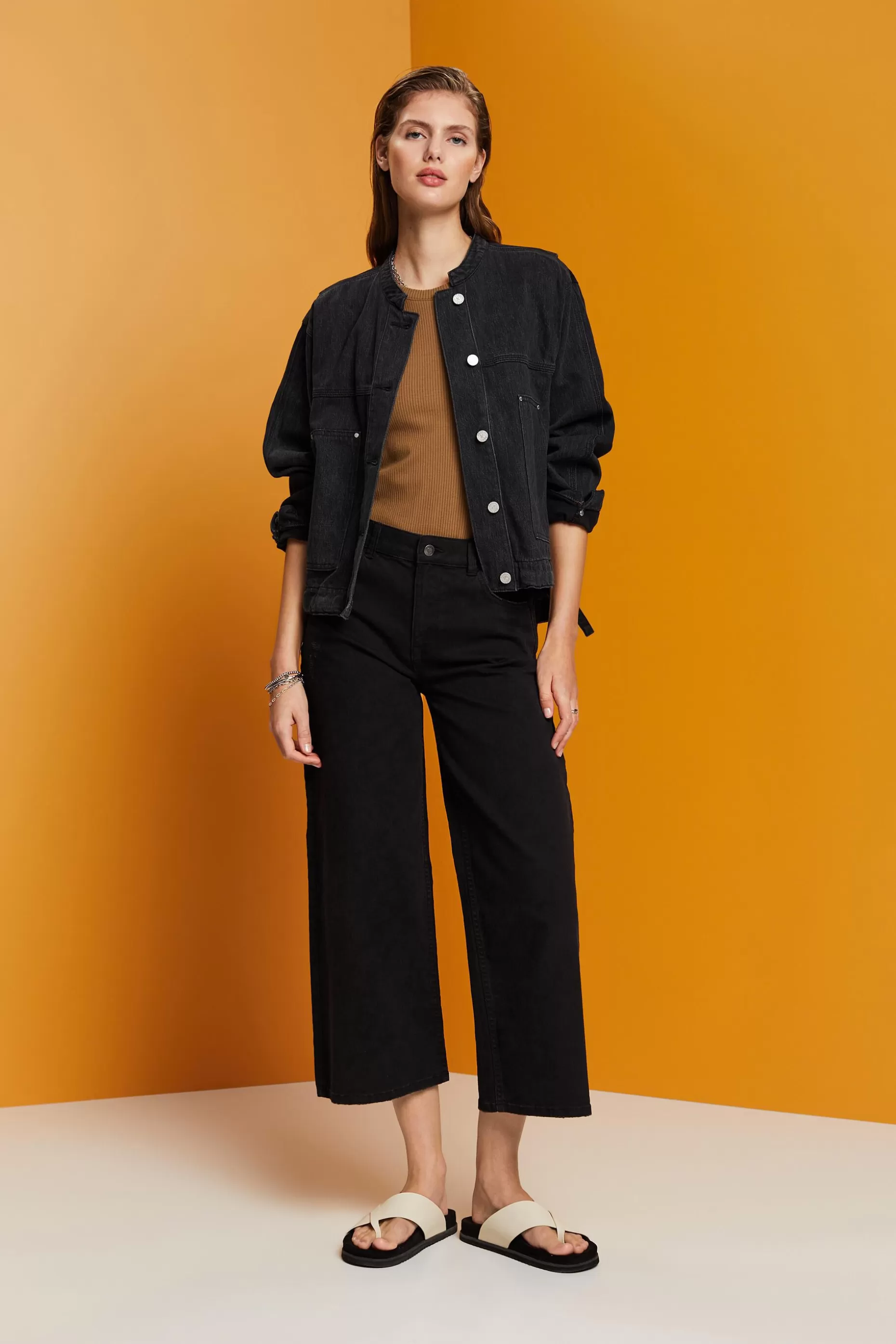 ESPRIT Collarless denim jacket with drawstrings at our Online Shop *Women Clearance 60%-70% Off