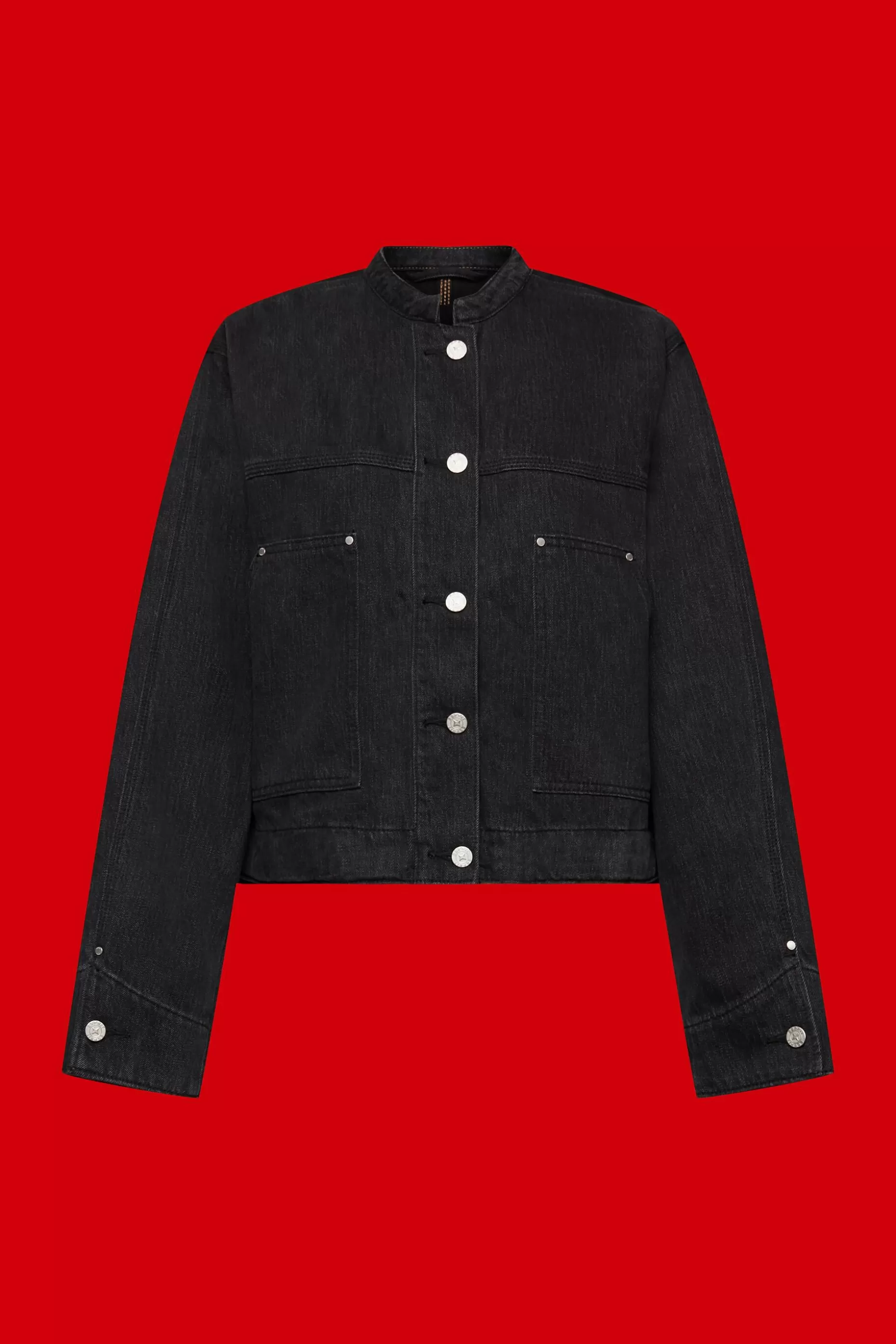 ESPRIT Collarless denim jacket with drawstrings at our Online Shop *Women Clearance 60%-70% Off