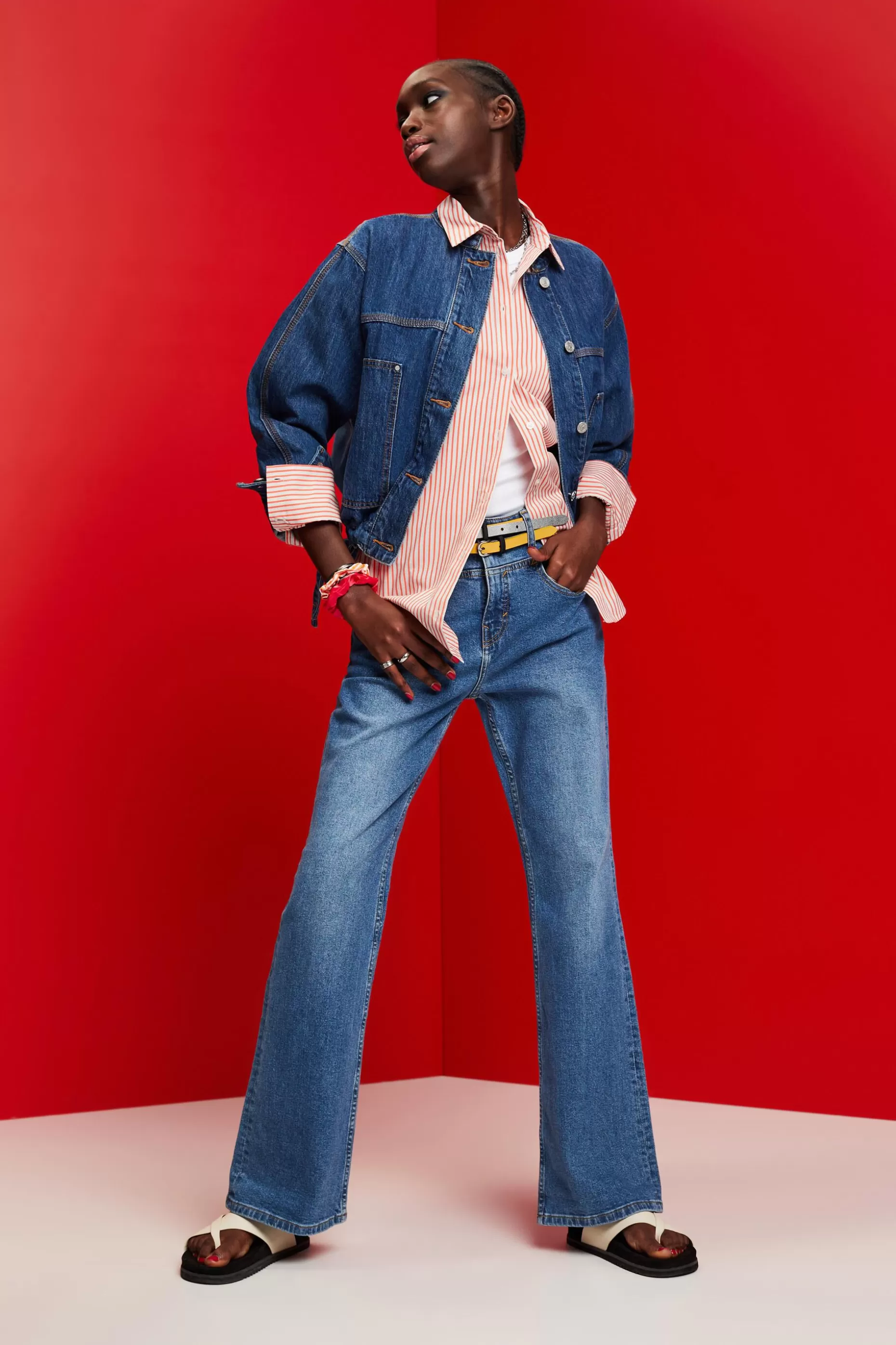 ESPRIT Collarless denim jacket with drawstrings at our Online Shop *Women Clearance 60%-70% Off