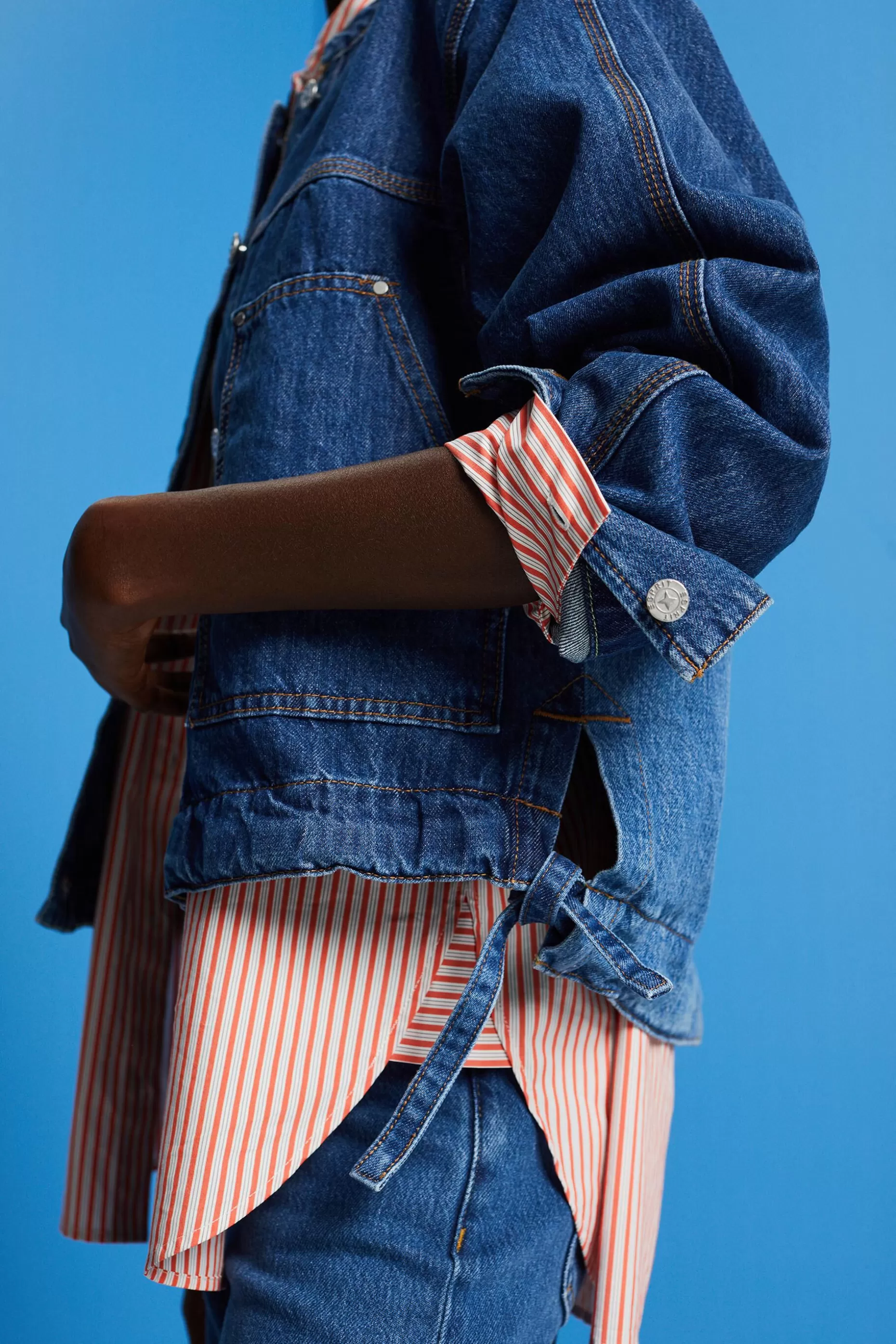 ESPRIT Collarless denim jacket with drawstrings at our Online Shop *Women Clearance 60%-70% Off