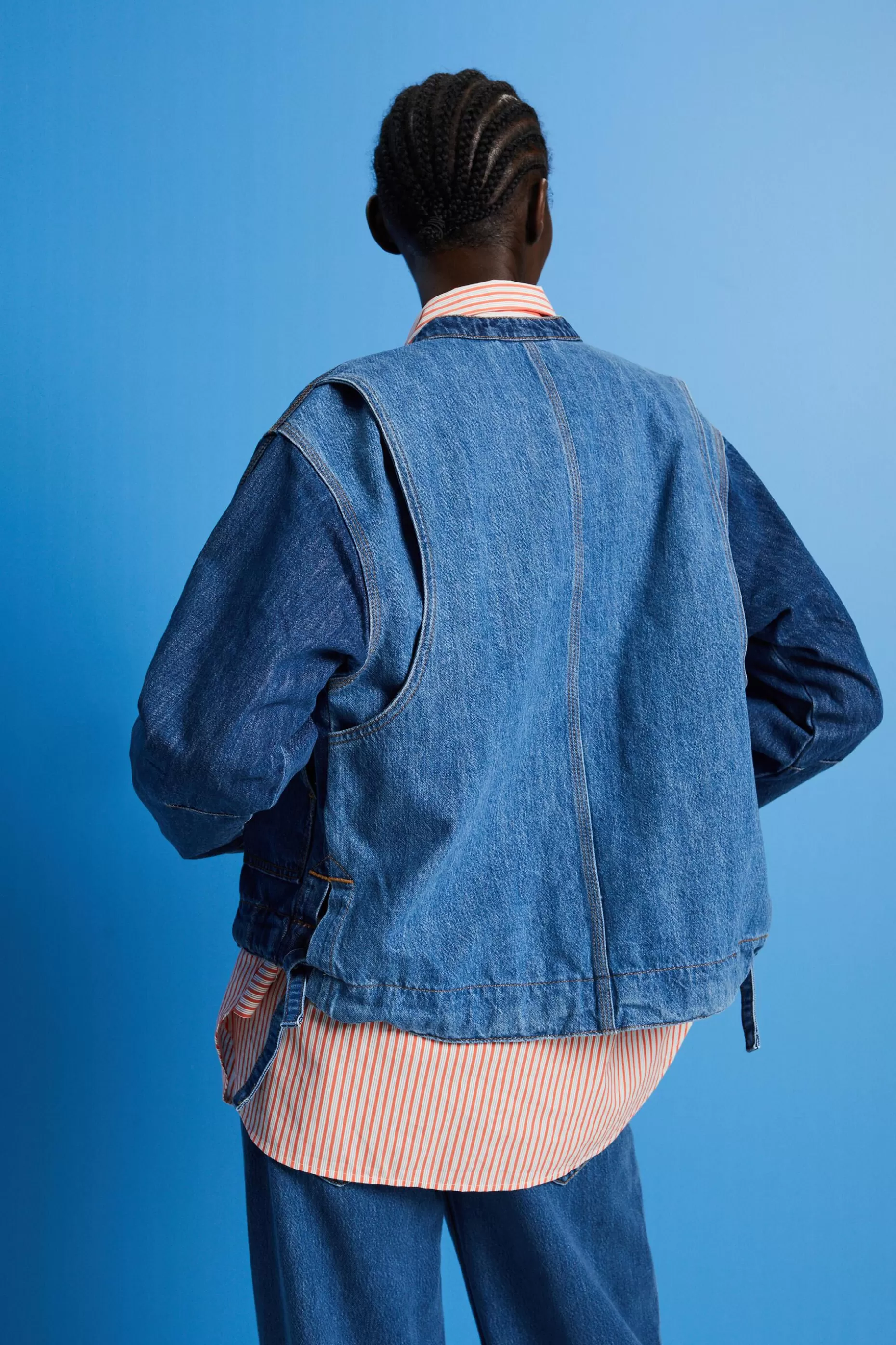 ESPRIT Collarless denim jacket with drawstrings at our Online Shop *Women Clearance 60%-70% Off