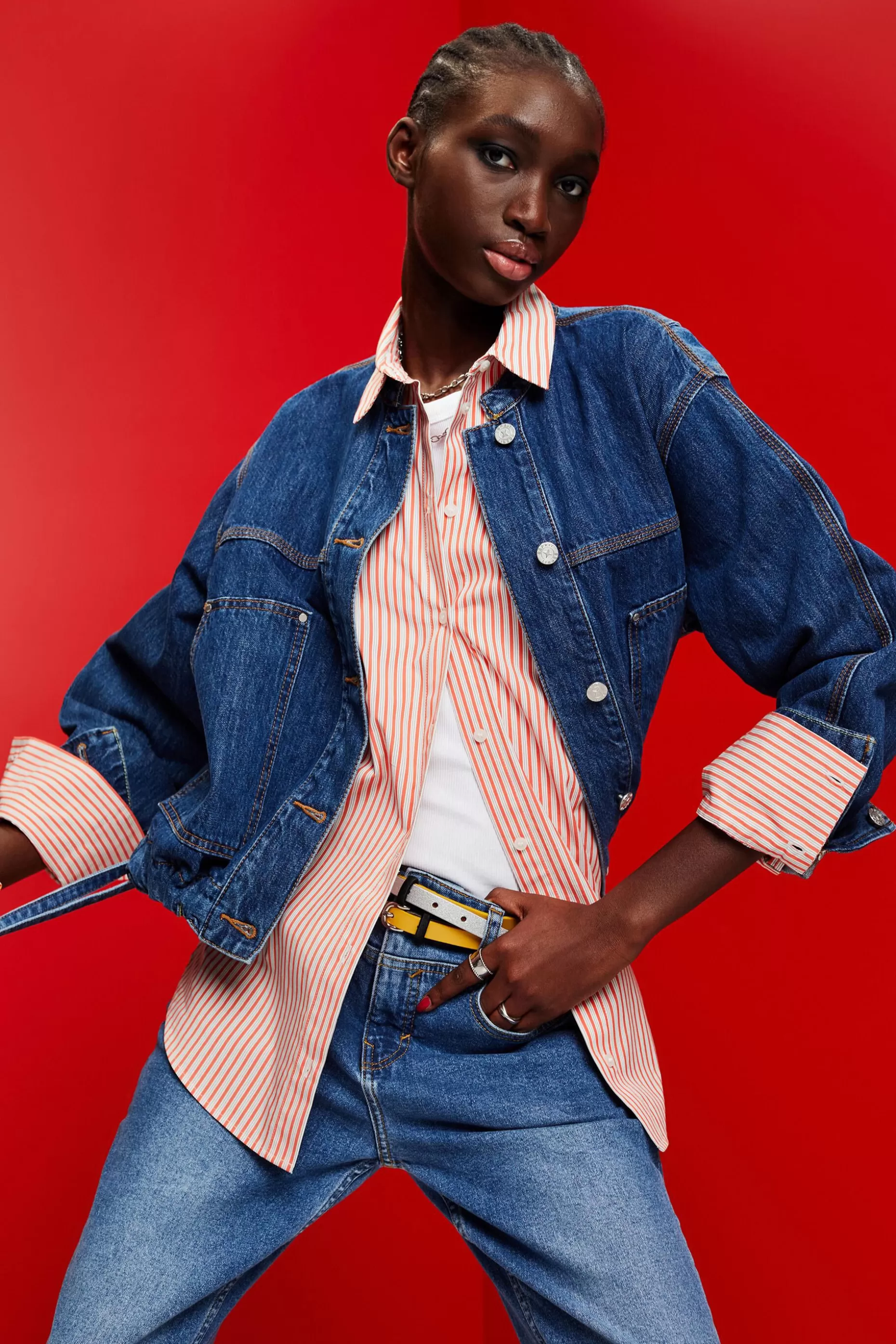 ESPRIT Collarless denim jacket with drawstrings at our Online Shop *Women Clearance 60%-70% Off