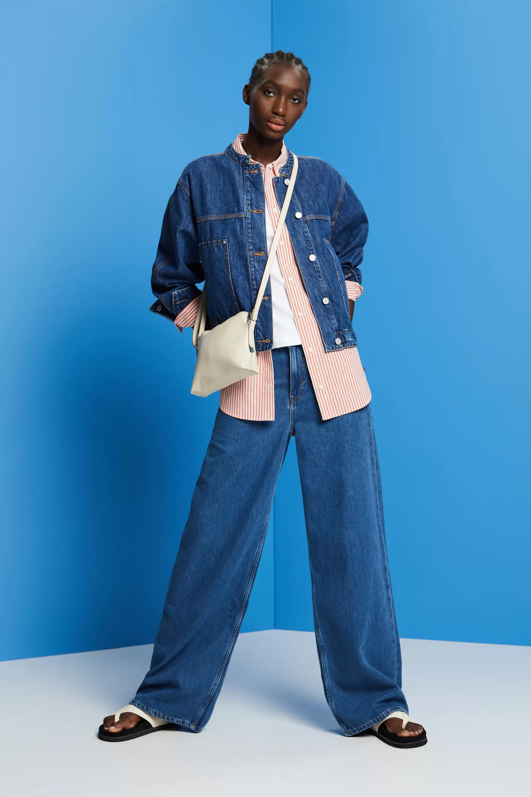 ESPRIT Collarless denim jacket with drawstrings at our Online Shop *Women Clearance 60%-70% Off