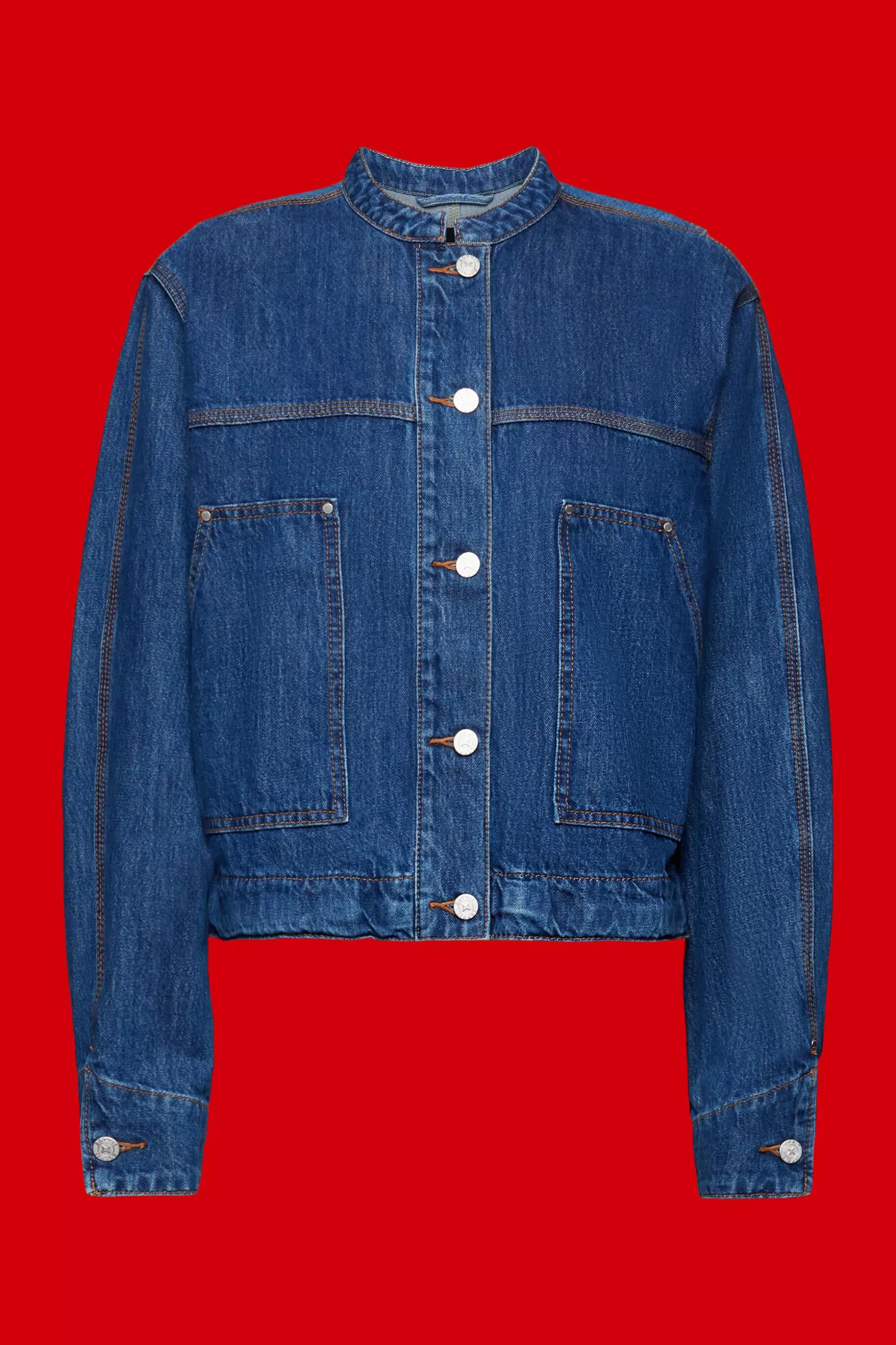 ESPRIT Collarless denim jacket with drawstrings at our Online Shop *Women Clearance 60%-70% Off