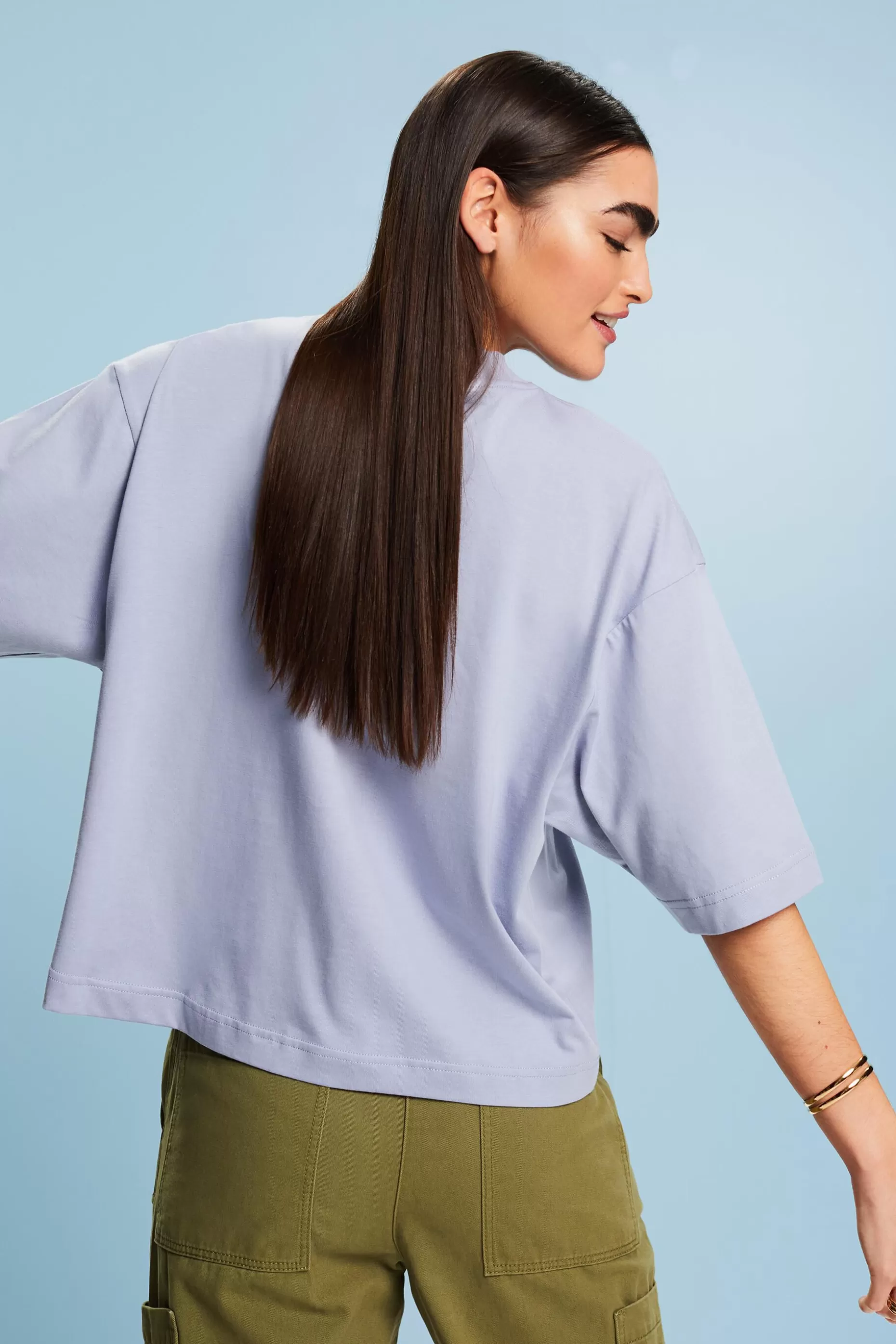 ESPRIT Cotton Mock Neck Logo T-Shirt at our Online Shop *Women T-Shirts + Tops