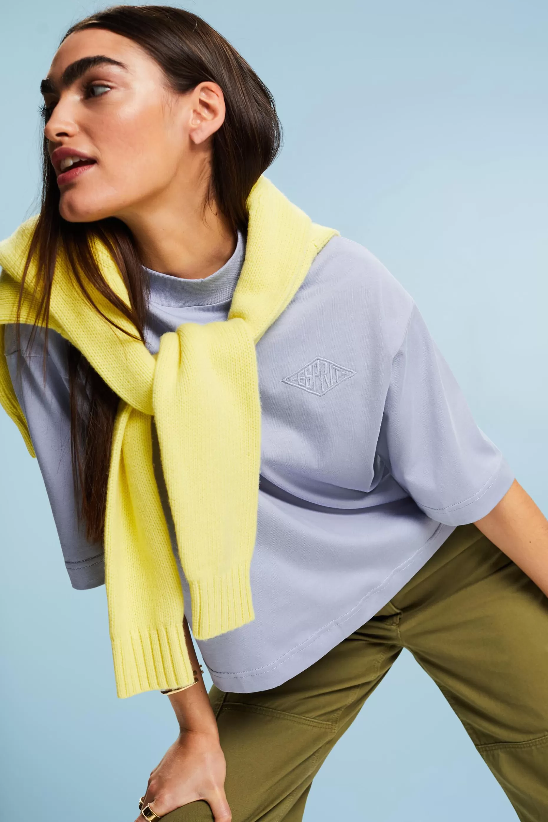 ESPRIT Cotton Mock Neck Logo T-Shirt at our Online Shop *Women T-Shirts + Tops