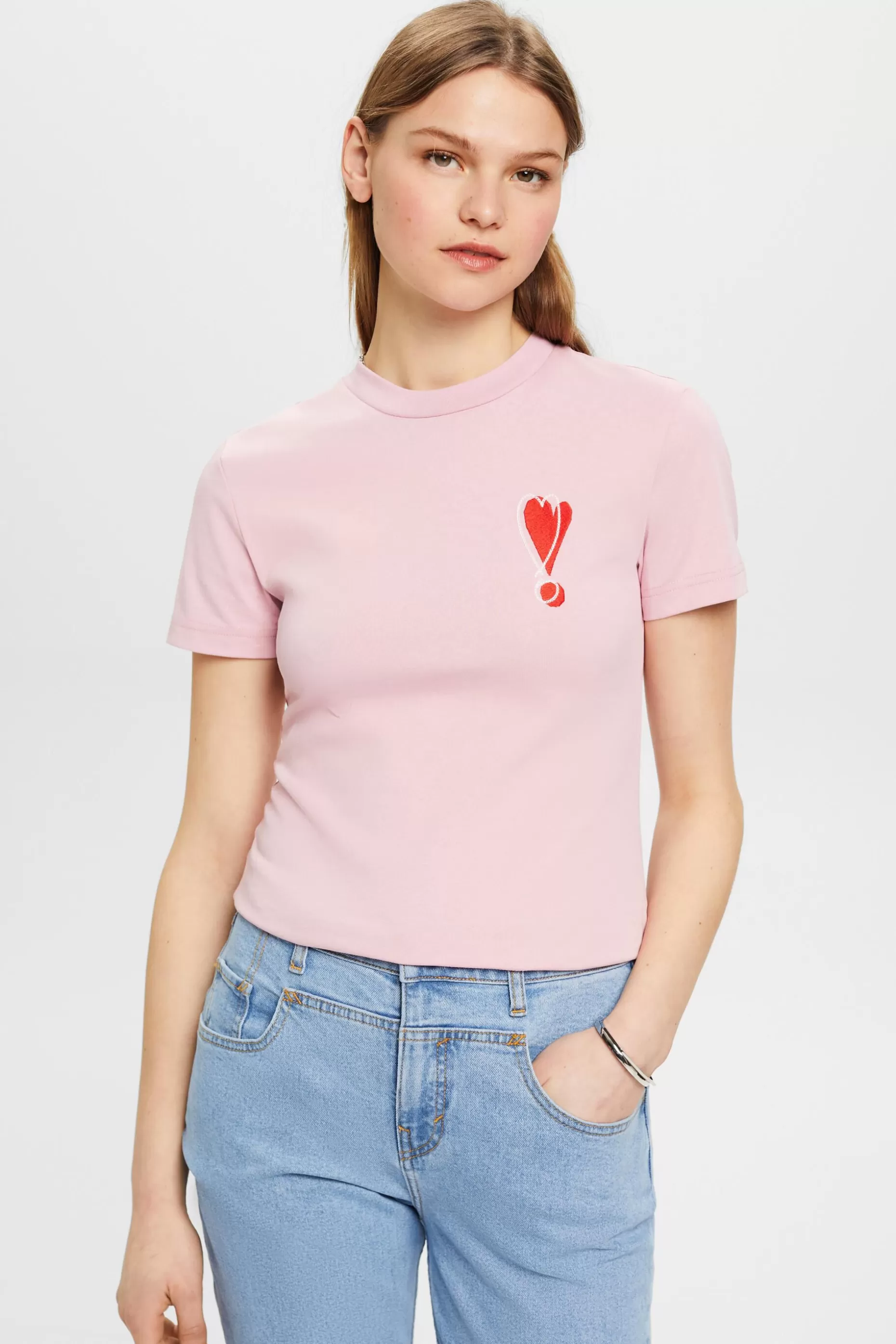 ESPRIT Cotton T-shirt with embroidered heart motif at our Online Shop *Women T-Shirts + Tops