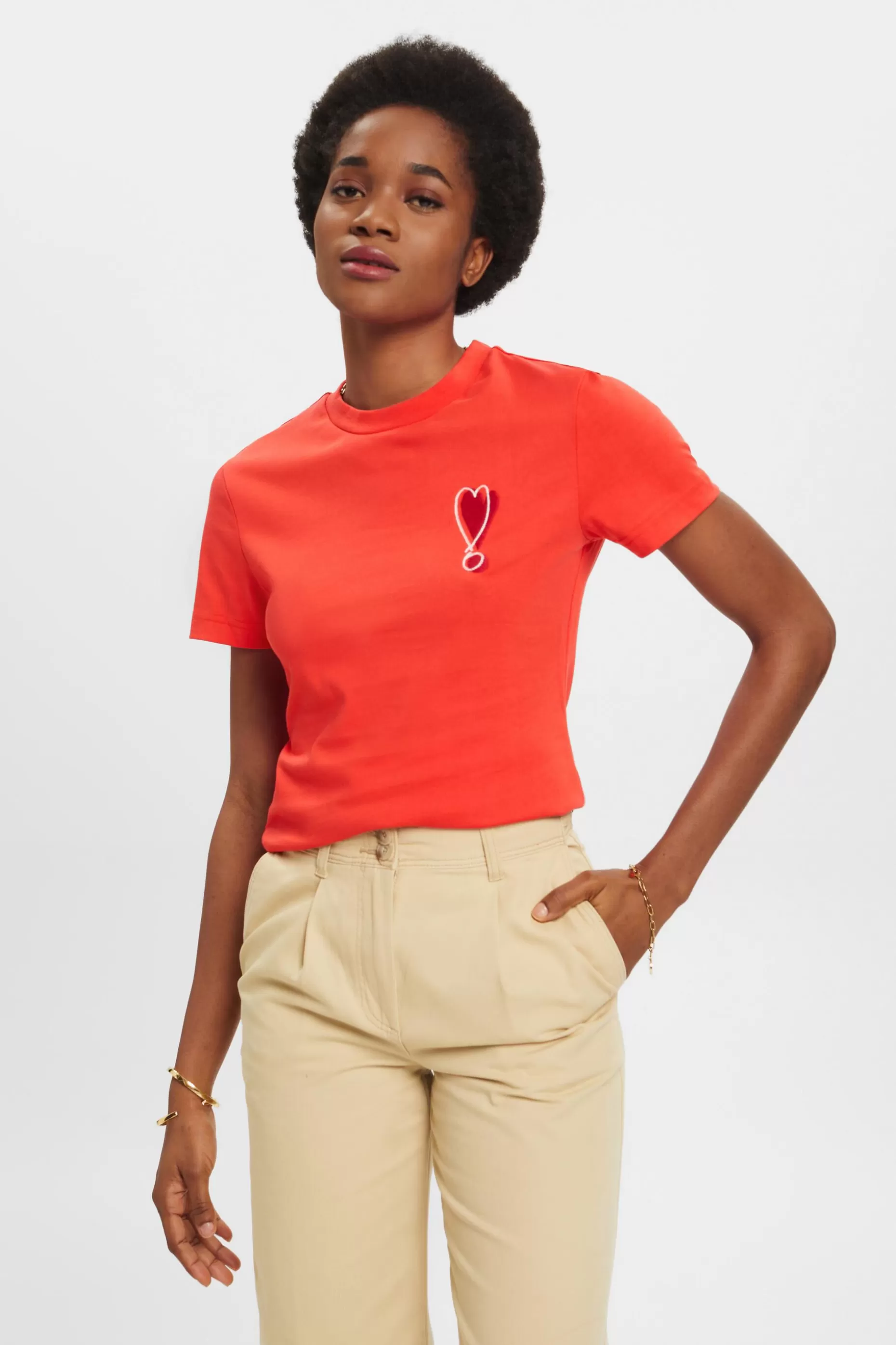 ESPRIT Cotton T-shirt with embroidered heart motif at our Online Shop *Women T-Shirts + Tops