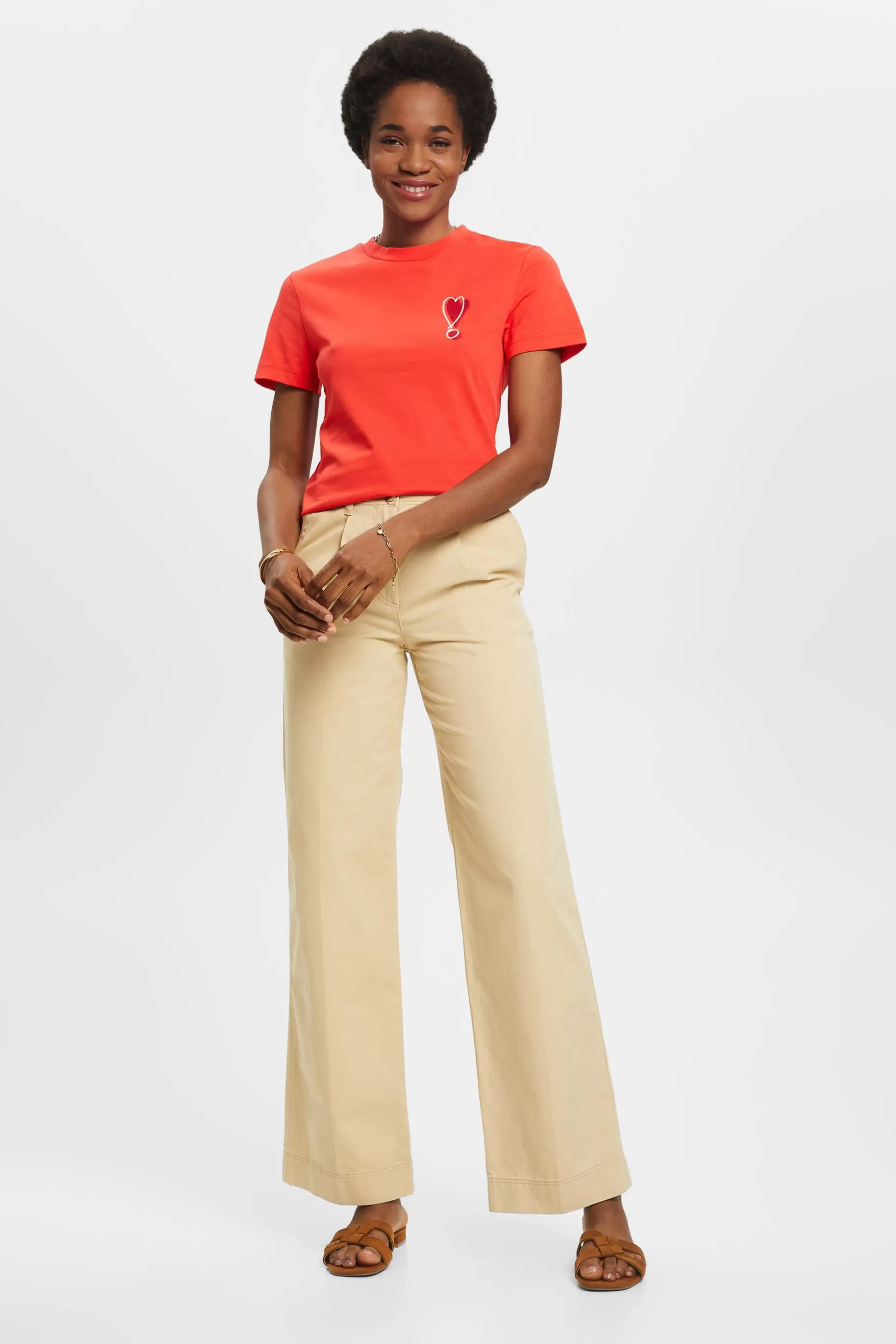 ESPRIT Cotton T-shirt with embroidered heart motif at our Online Shop *Women T-Shirts + Tops