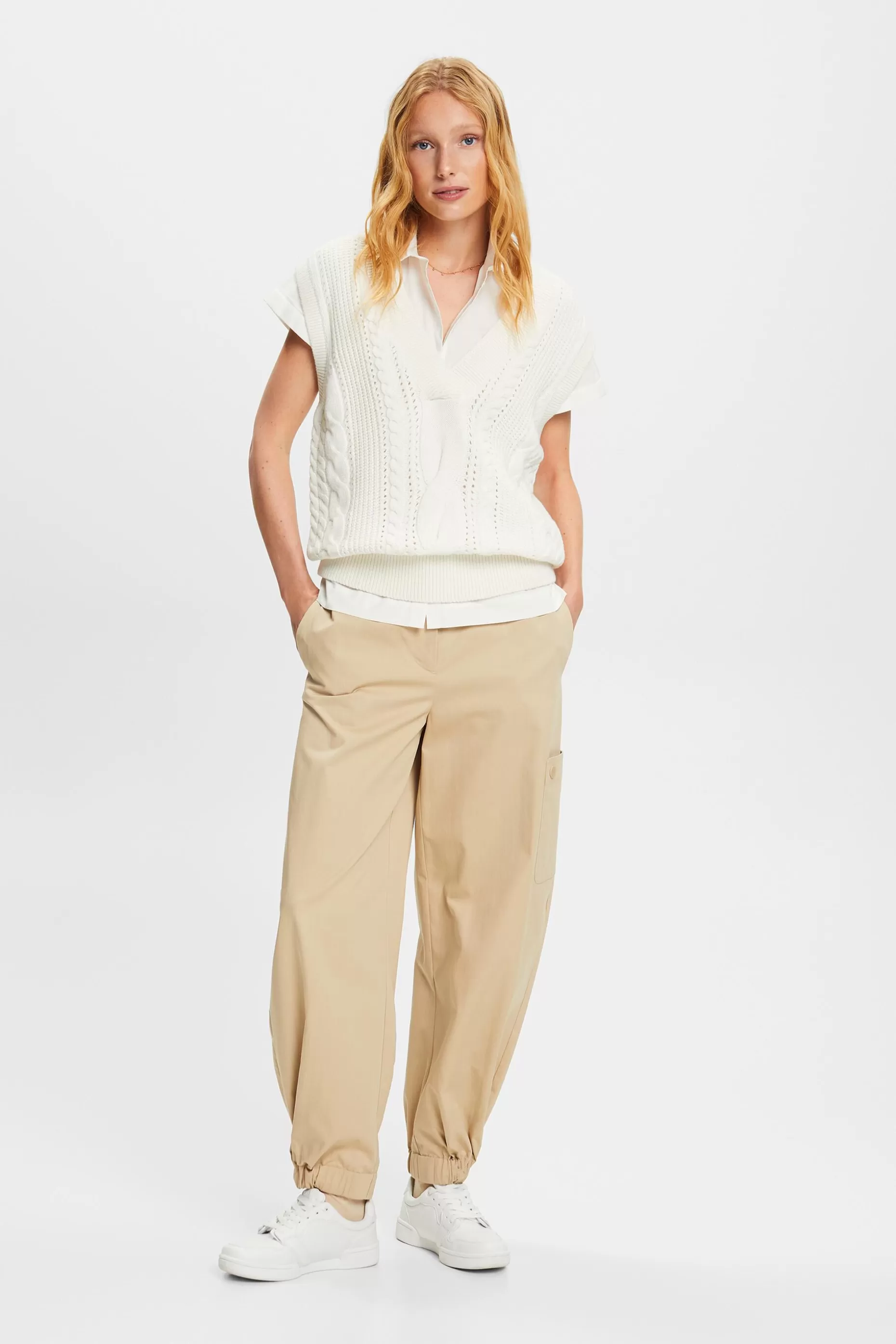 ESPRIT Cotton-Blend Cable Knit Vest at our Online Shop *Women Tops