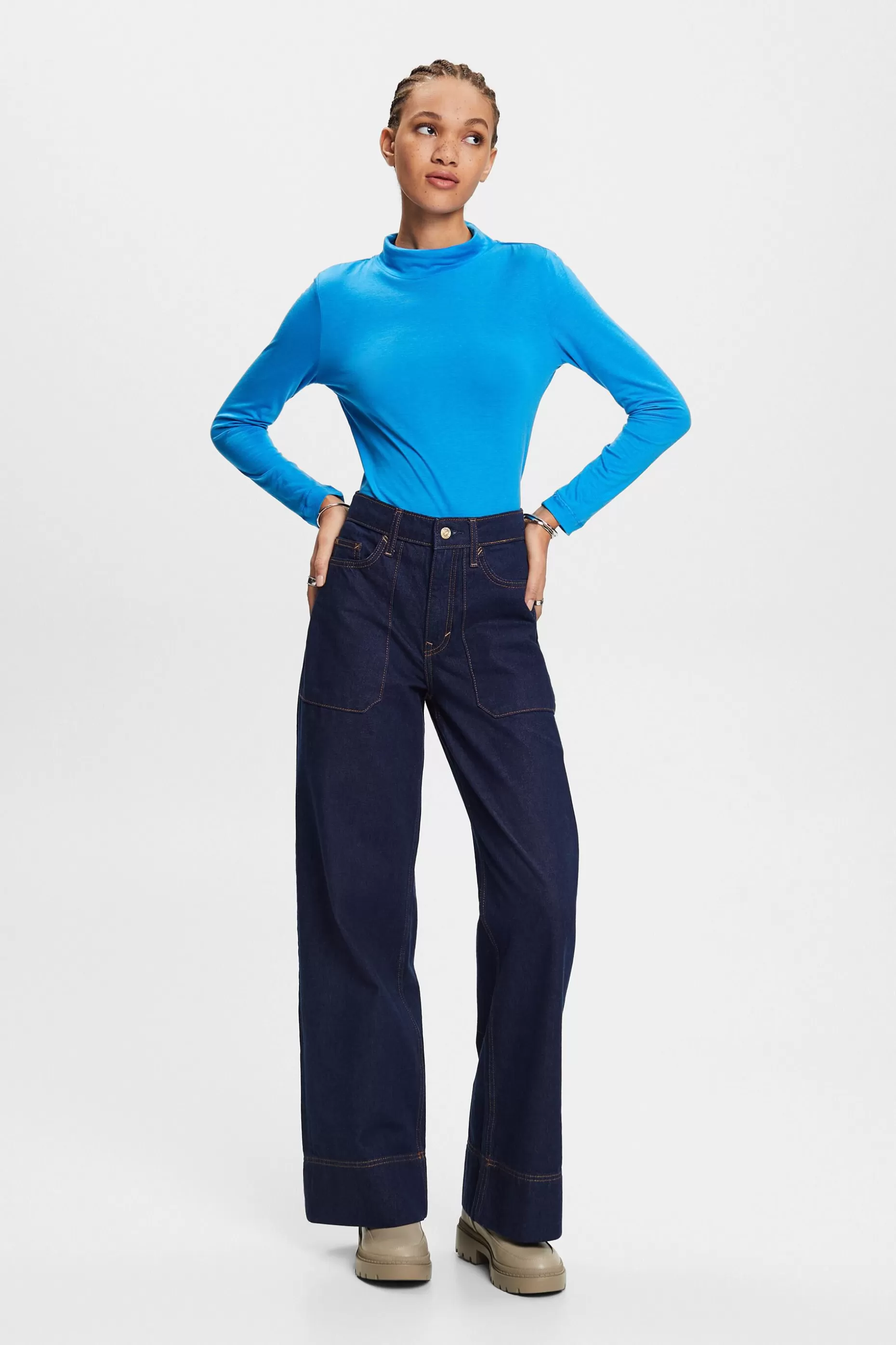 ESPRIT Cotton-Blend Jersey Turtleneck at our Online Shop *Women T-Shirts + Tops